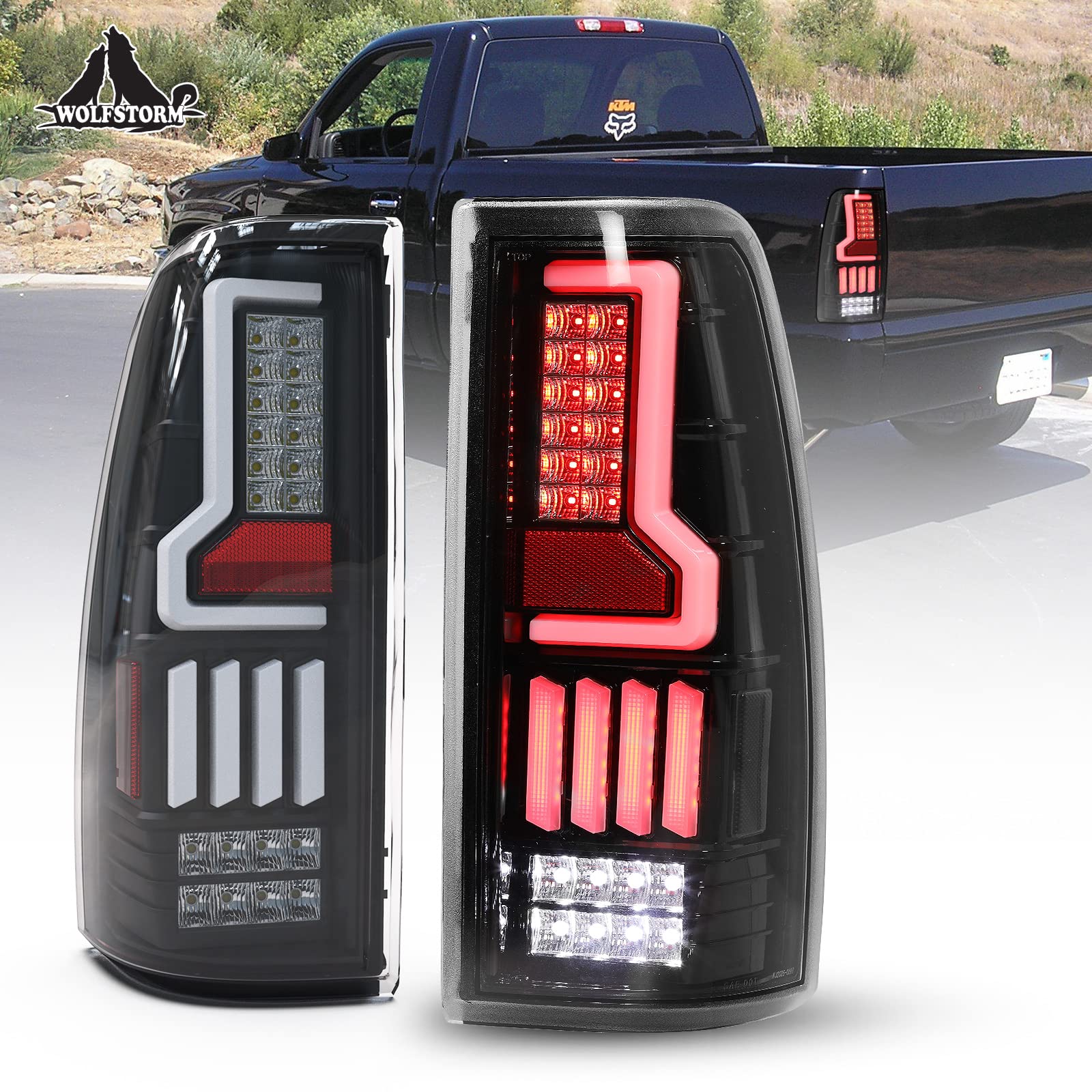 WOLFSTORM LED Tail Lights for 1999-2006 Chevy Silverado & 1999-2002 GMC Sierra - Clear Lens Replacement Assembly (Not Fit Barn Door/Stepside) - Upgrade Truck Lighting for Safety & Style