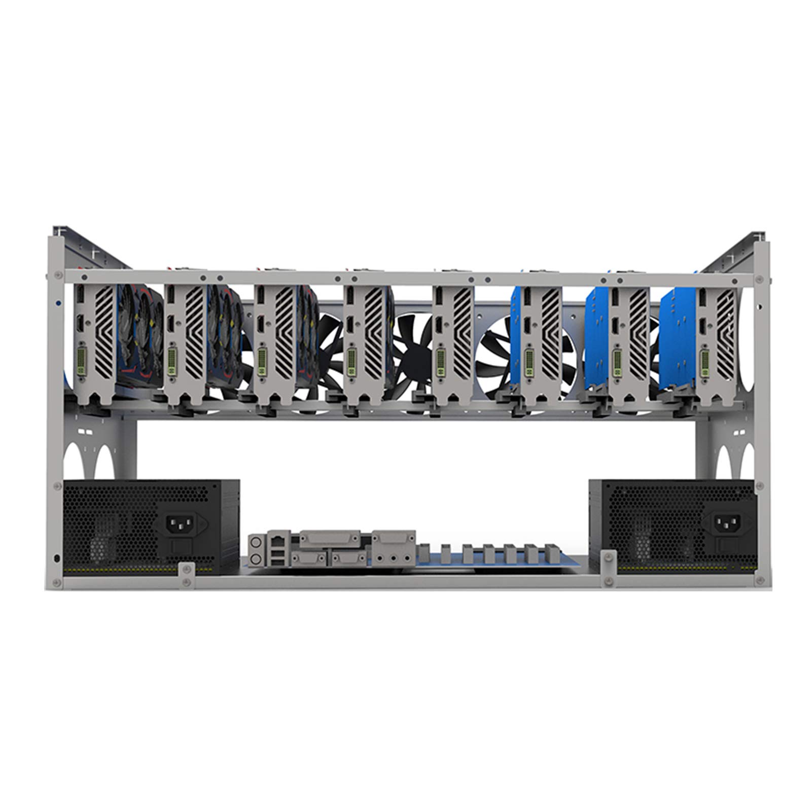 8 GPU Aluminum Stackable Open Air Mining Rig Frame Case for Ethereum LTC ZEC Bitcoin Mining - Silver | High-Performance Cryptocurrency Mining Setup for Home & Office