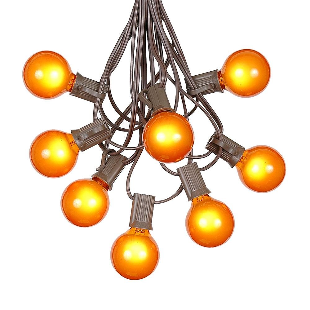 100ft G40 Outdoor String Lights with 125 Amber Globe Bulbs - Commercial Grade Patio Lights for Restaurant, Cafe, Bistro & Backyard - Weatherproof Hanging Lights with C7/E12 Base - Brown Wire - Perfect for Weddings, Parties & Outdoor Dining
