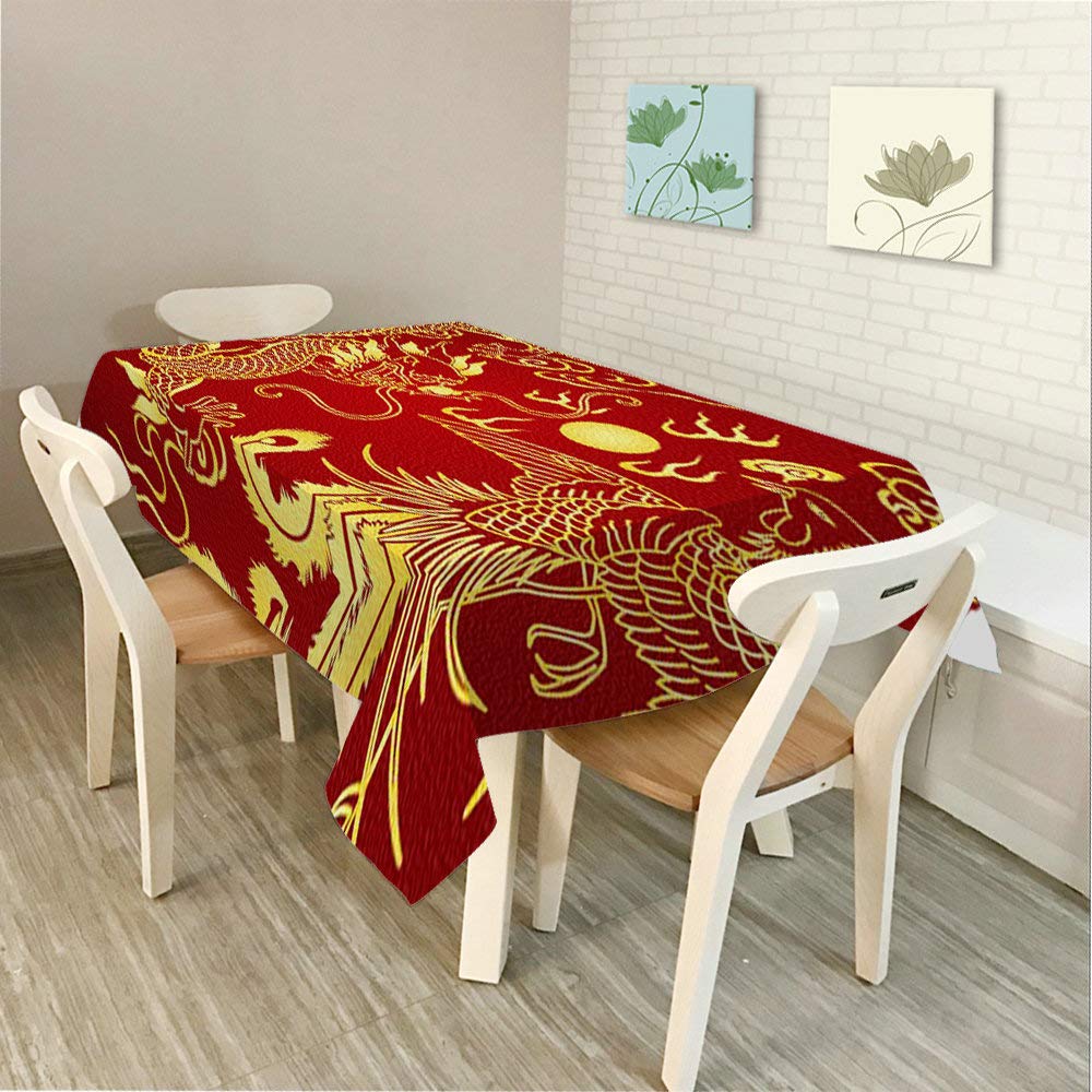 Premium Decorative Rectangle Tablecloth with Chinese Dragon Papercut Design - 52 x 70 Inches Waterproof Table Cover for Dining, BBQ, Picnic, Coffee Table - Perfect for Asian-Themed Parties & Holiday Decorations