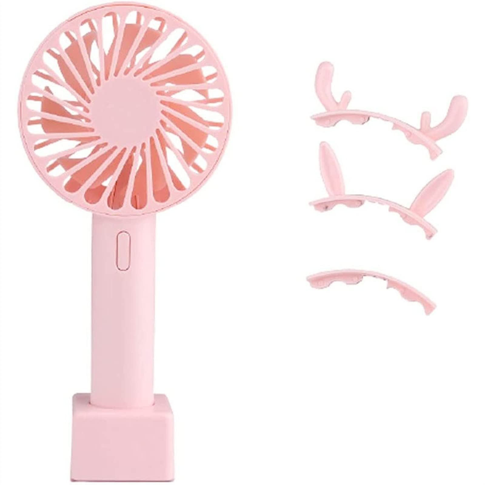 Mini Handheld Fan - 3 Speed Adjustable, Portable USB Rechargeable Personal Cooling Fan with Removable Base & Lanyard - Perfect for Home, Office, Camping, Travel & Disney Trips (Peach Pink)
