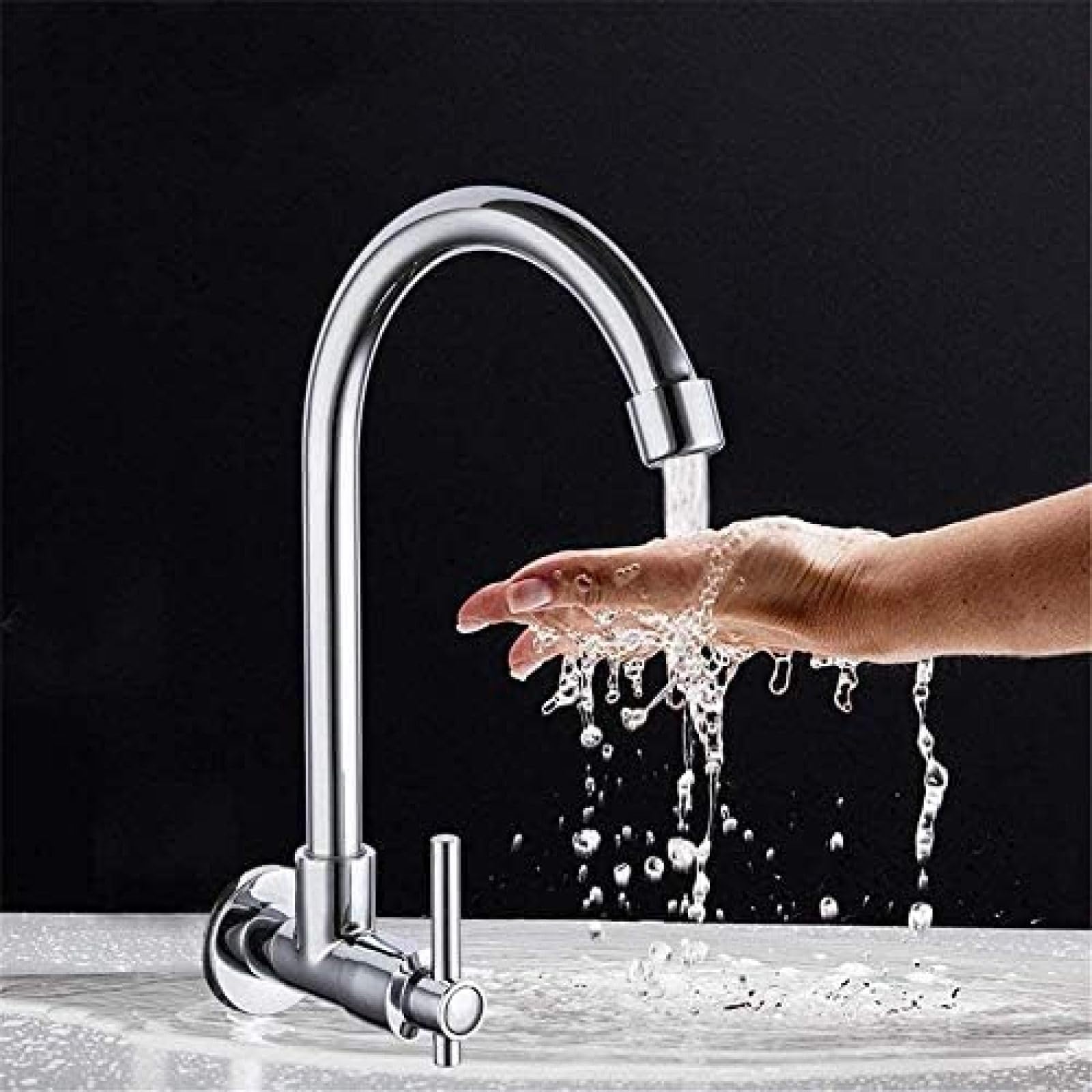 CRJUS Single Handle Wall Mounted Kitchen Faucet - Cold Water Flexible Wash Basin Tap for Modern Home Kitchen & Utility Sink | Easy Installation & Durable Design