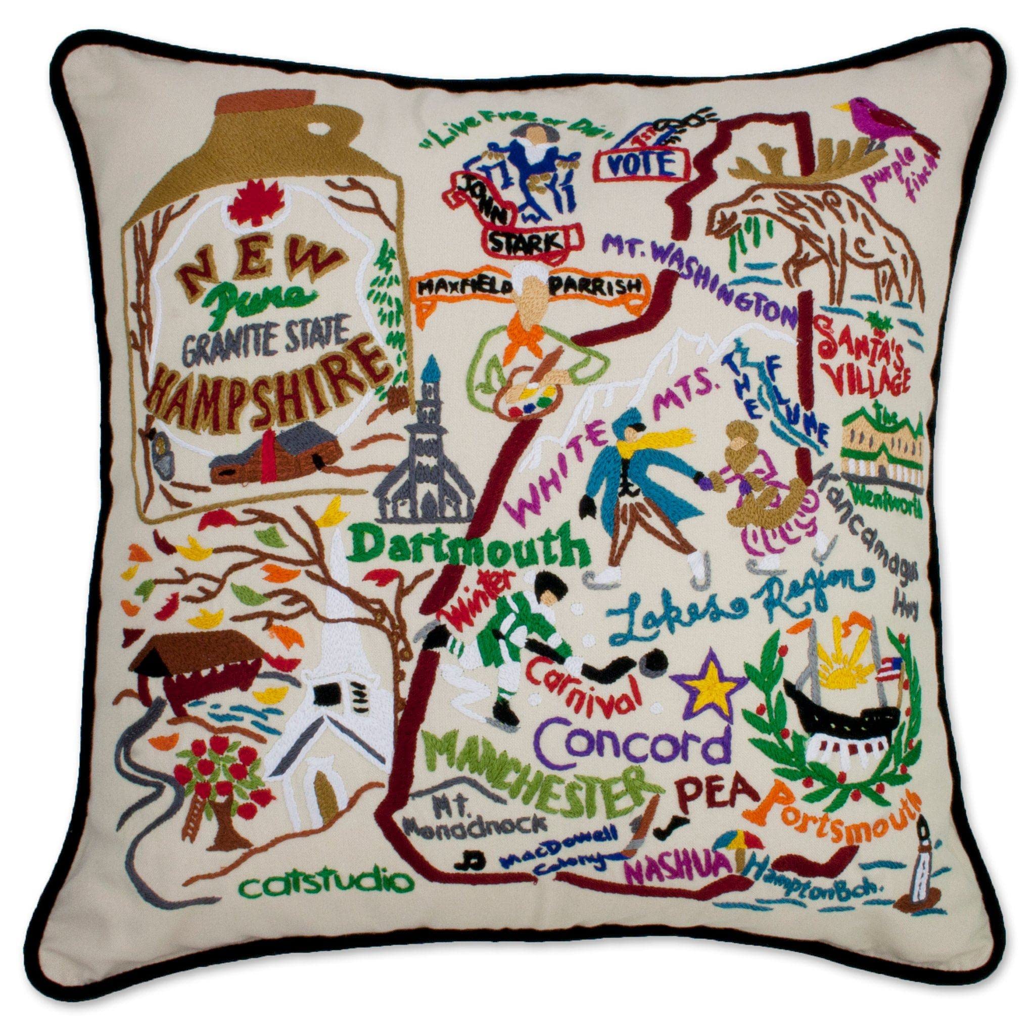 Catstudio New Hampshire Embroidered Decorative Throw Pillow - Cozy Home Decor for Sofa, Bed & Couch - Perfect Gift for Housewarming & Holidays