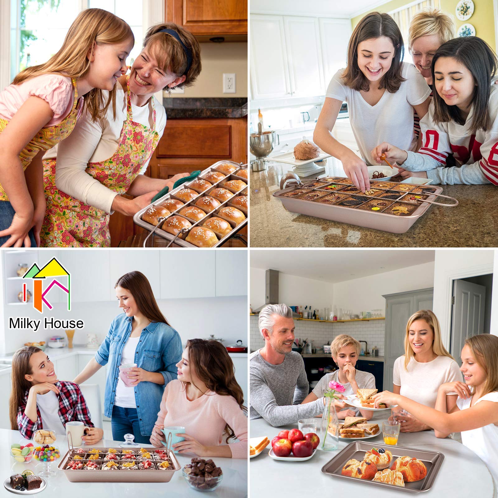Non-Stick Brownie Baking Pan with Dividers & Slicers - 12x8 Inch Rectangular Oven Safe Baking Tray with 18 Pre-Cut Molds for Perfect Brownies, Cakes & Bread - Ideal for Home Baking, Parties & Gifts - Dishwasher Safe