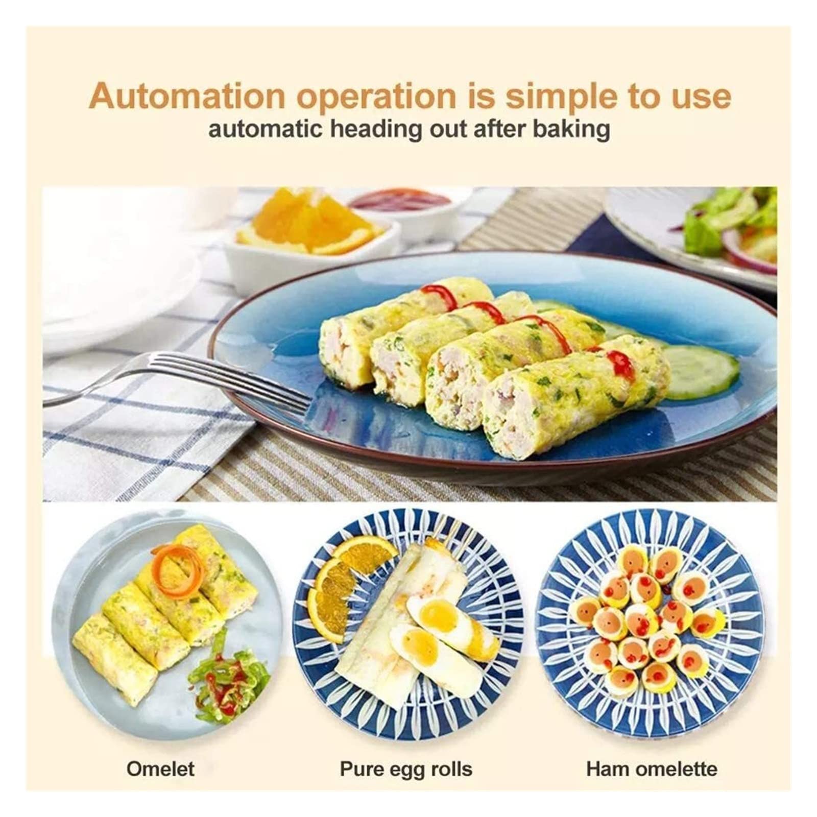 Automatic Electric Egg Roll Maker Machine - Mini Omelette Cup Cooker with 100 Bamboo Sticks (Yellow) for Breakfast, Snacks, and Party Food Preparation
