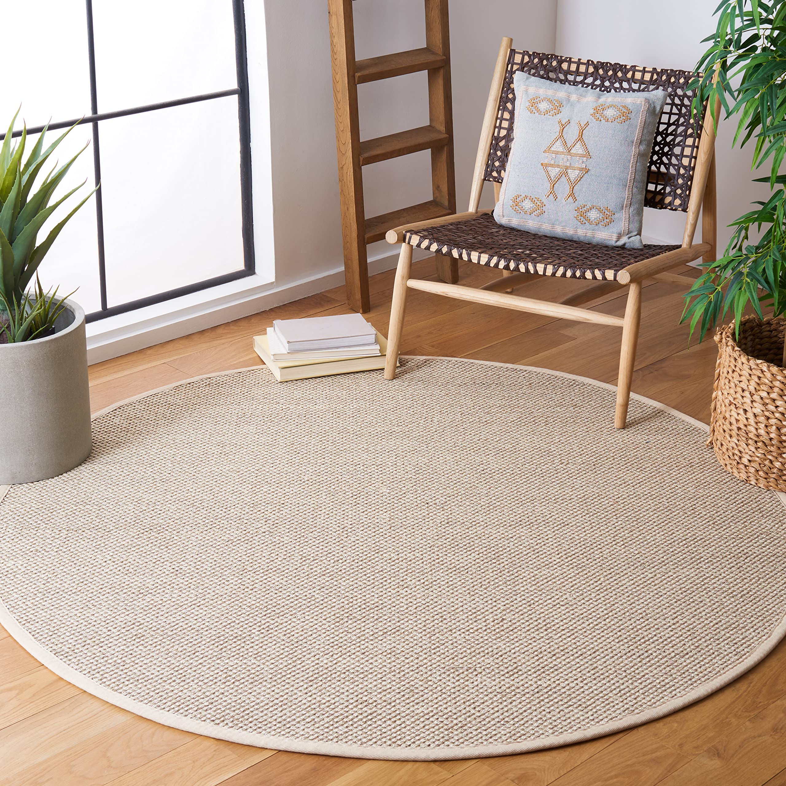 SAFAVIEH Natural Fiber Collection 6-Foot Round Marble Beige NF143C Border Sisal Area Rug - Perfect for Living Room, Bedroom & Home Decor