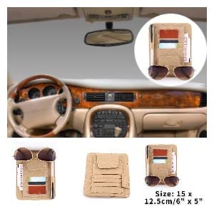 Car Sun Visor Organizer - Storage Pouch for Cards & Glasses (Beige) - Perfect for Road Trips