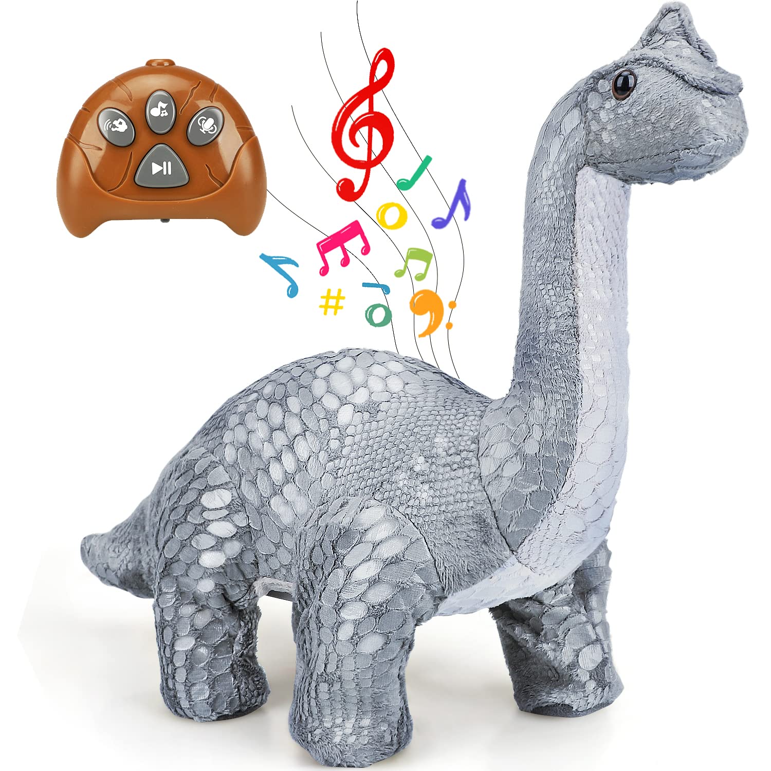 TOY Life Remote Control Dinosaur Toy - Electronic Walking Brontosaurus Plush Stuffed Animal for Kids Ages 3-7 | Fun Interactive RC Dinosaur Gift for Boys & Girls | Perfect for Birthday Parties, Indoor Play & STEM Learning