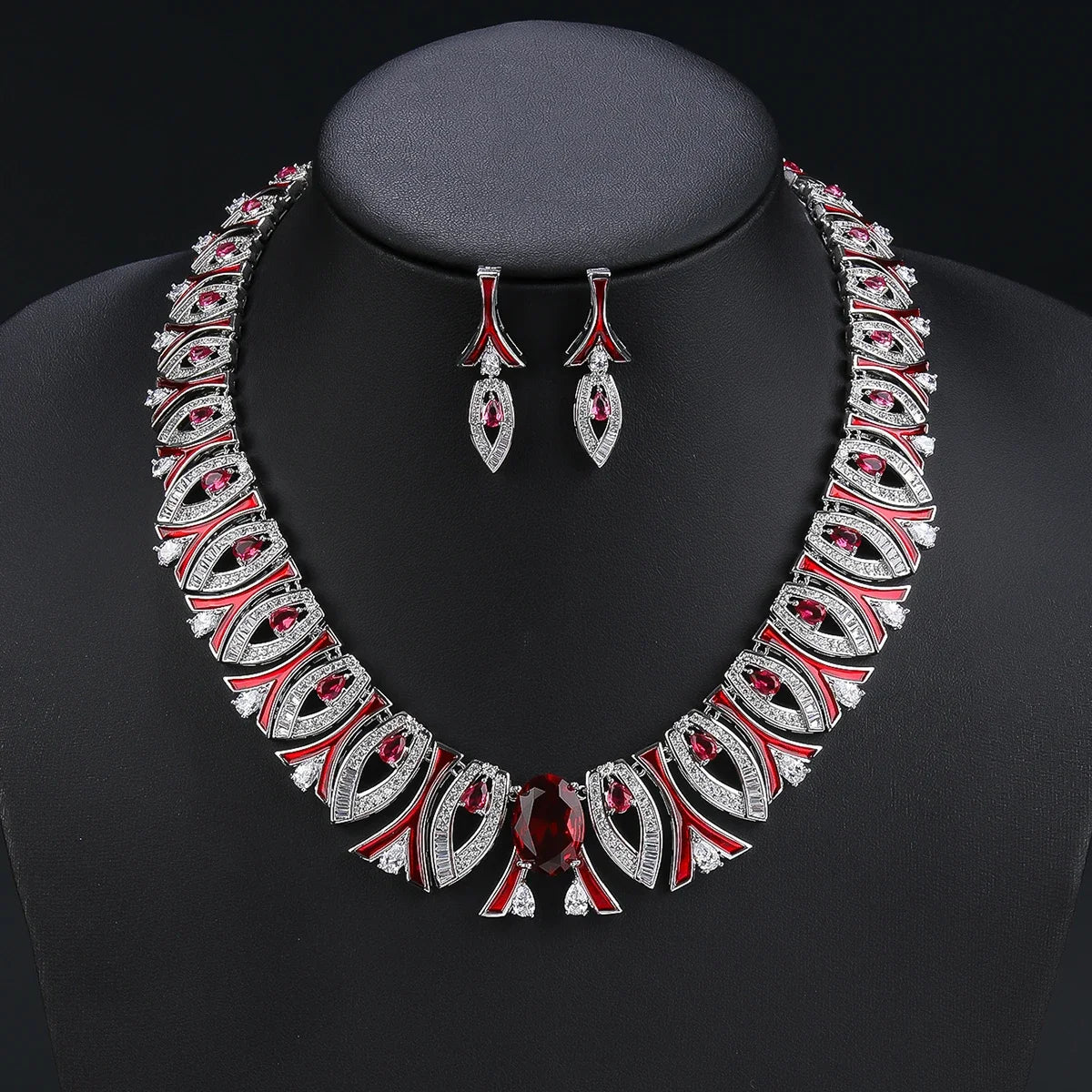 Elegant Cubic Zirconia & Enamel Jewelry Set for Women - Wedding, Bridal, Party Accessories - White Zirconia Necklace & Earrings Set CN11269 | Perfect for Bridal Shower, Anniversary Gift, and Special Occasions