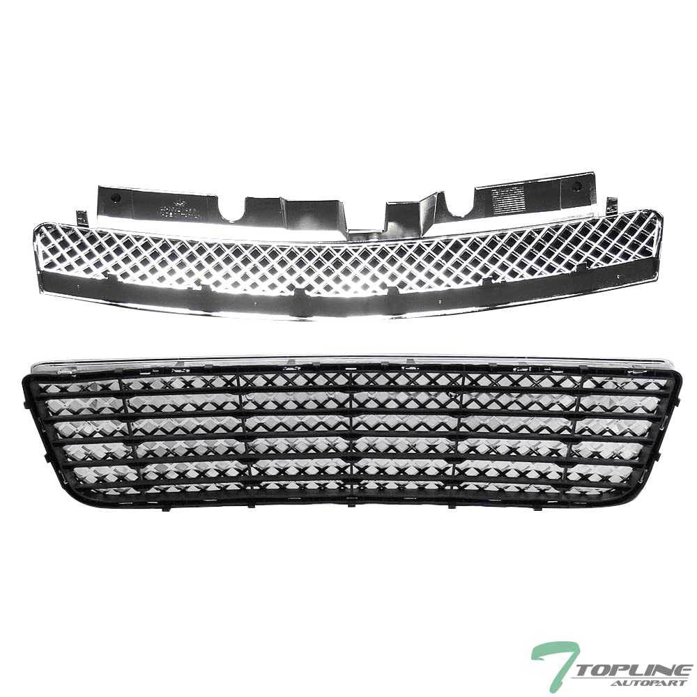 Chrome Mesh Front Upper Hood Grille & Lower Bumper Grille Guard ABS for 06-13 Chevy Impala / 14-16 Limited - Durable Car Exterior Upgrade for Enhanced Style & Protection