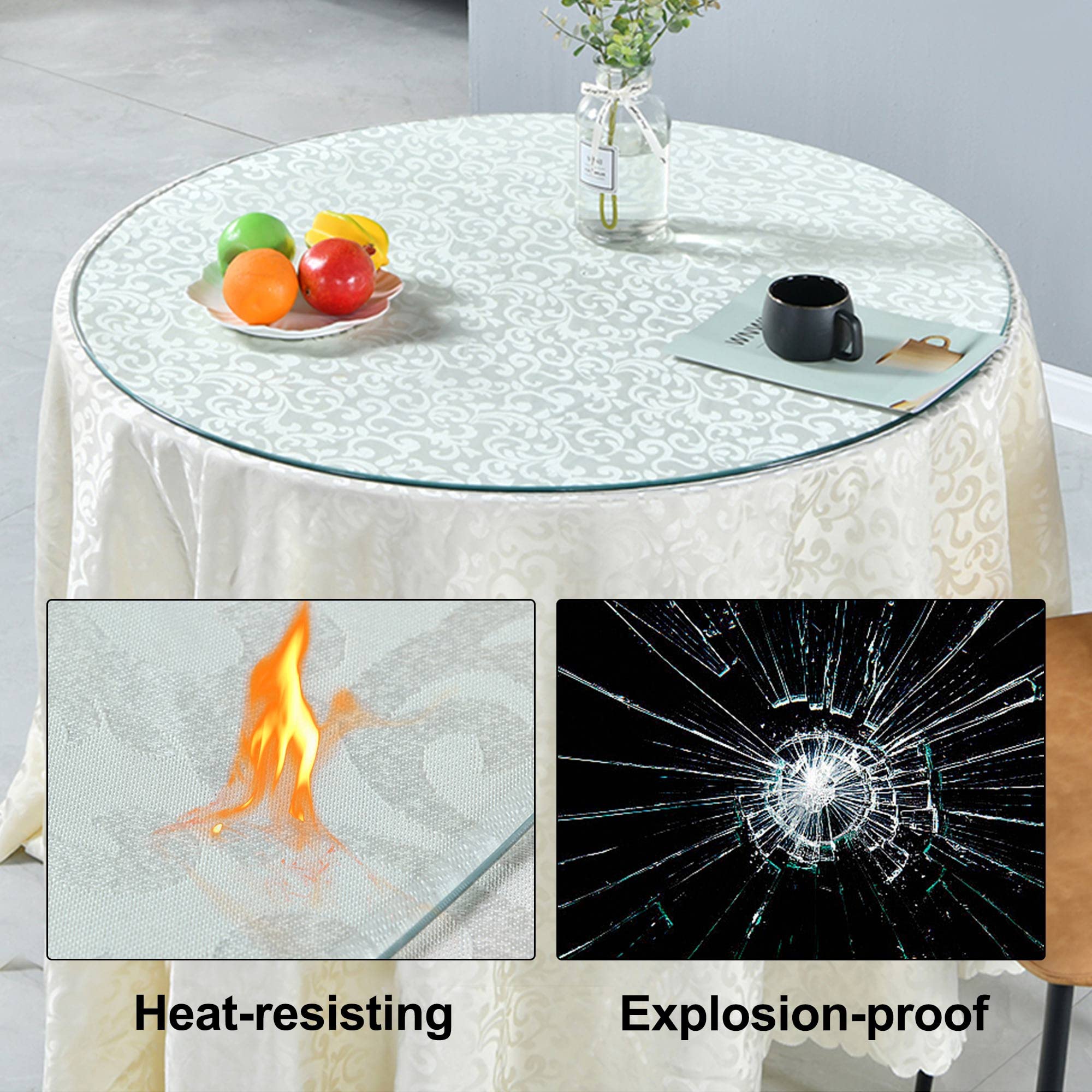 48 Inch Round Tempered Glass Table Top - Durable Replacement for Patio, Outdoor Dining & Indoor Use - Shatter-Resistant, Scratch-Proof Surface for Daily Protection