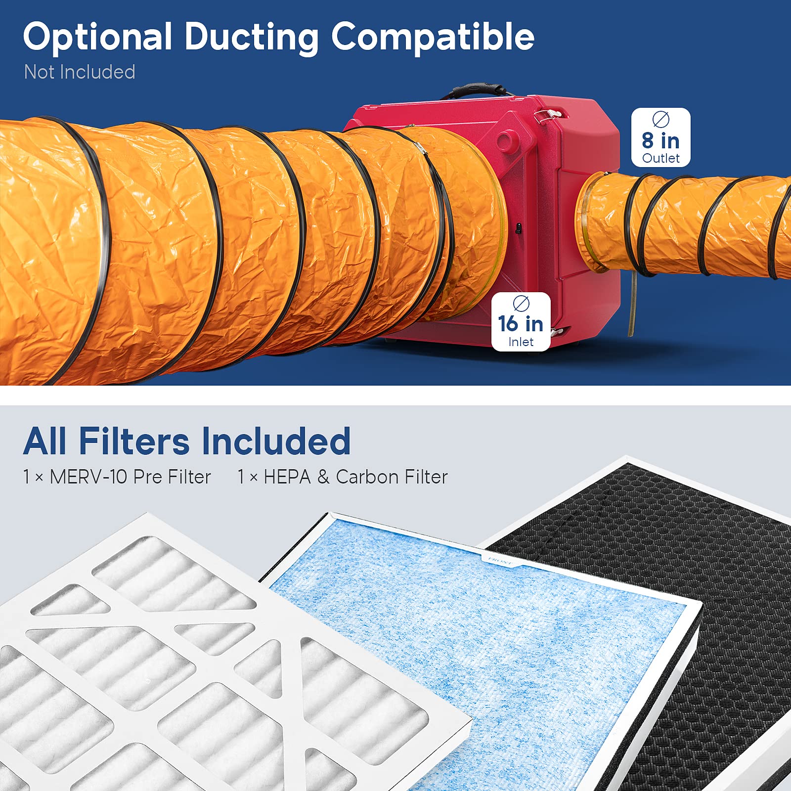 ALORAIR CleanShield HEPA 550 Air Scrubber - Commercial & Industrial Grade Negative Air Machine with HEPA Filtration, cETL Certified, GFCI Outlet, 10-Year Warranty (Red) - Ideal for Construction Sites, Mold Remediation, and Hospital Air Purification