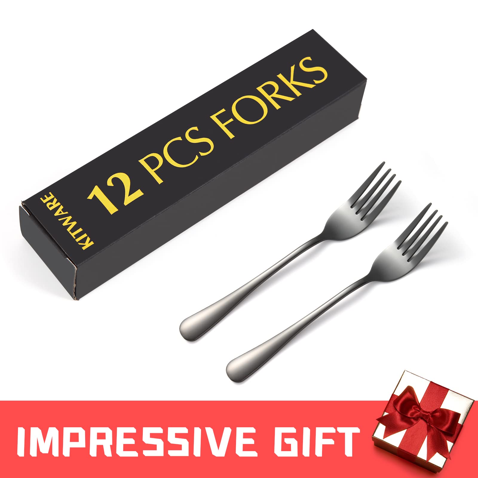 12-Piece Black Stainless Steel Silverware Forks Set - Durable Kitchen Cutlery for Restaurant, Home & Apartment | Perfect for Dining, Parties, and Everyday Use