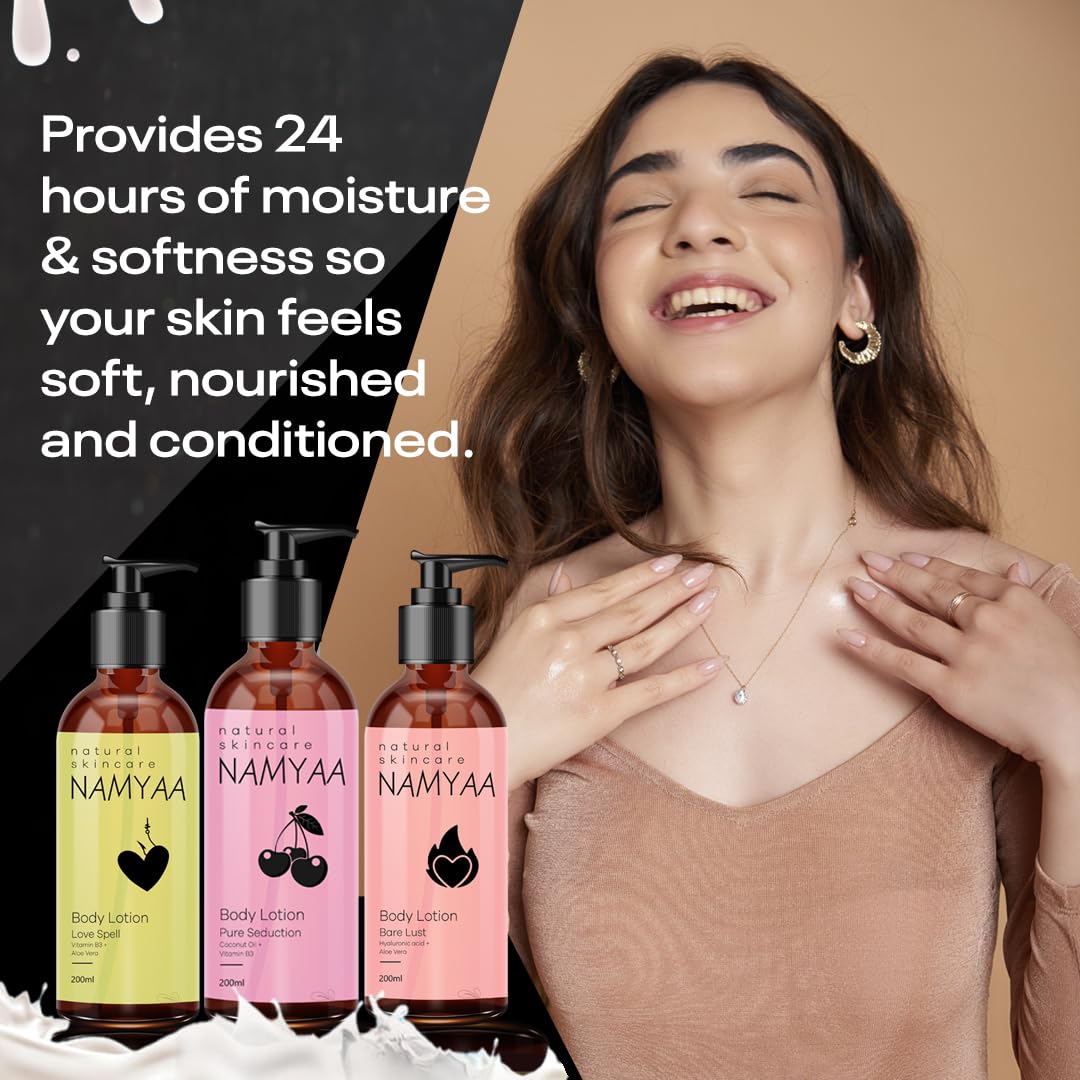 **Namyaa Nourishing Body Lotion with Aloe Vera & Coconut Oil – Long-Lasting Hydration for Dry Skin, Ultra Soft & Glowing Skin – Natural Ingredients, Fragrant – Pack of 3 (Perfect for Daily Moisturizing & Spa-Like Self-Care)**