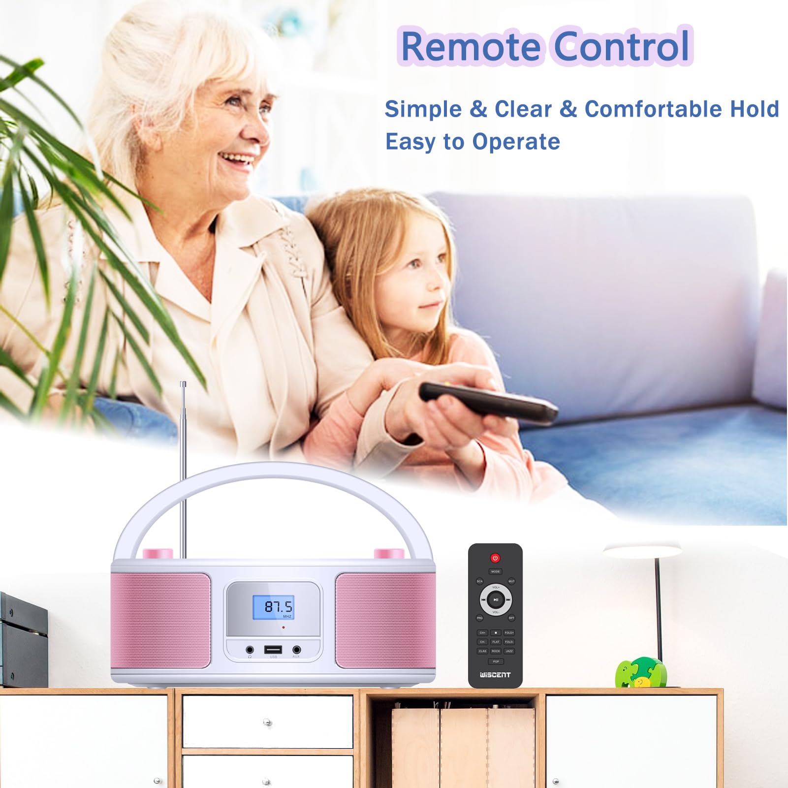 Portable Bluetooth CD Player Boombox with FM Radio, Remote Control, USB & AUX Input - Plays CD-R/CD-RW/MP3/WMA - AC/Battery Powered (WTB-791) - Perfect for Home, Office, Travel & Outdoor Parties