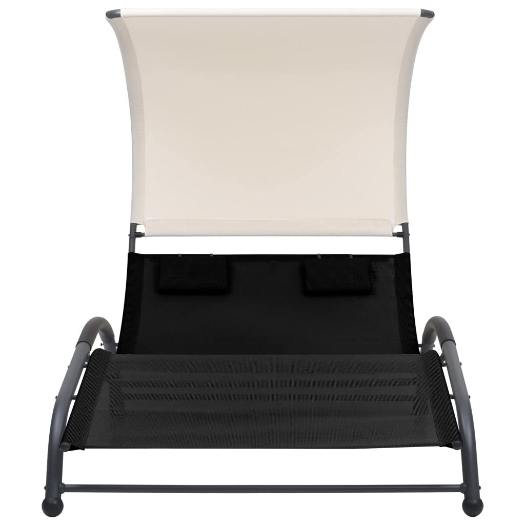 **Double Sun Lounger with Canopy - Textilene Patio Chaise Lounge, Outdoor Tanning Chair, Reclining Sunbed for Poolside, Deck & Backyard - Perfect for Relaxing, Sunbathing & Lounging**