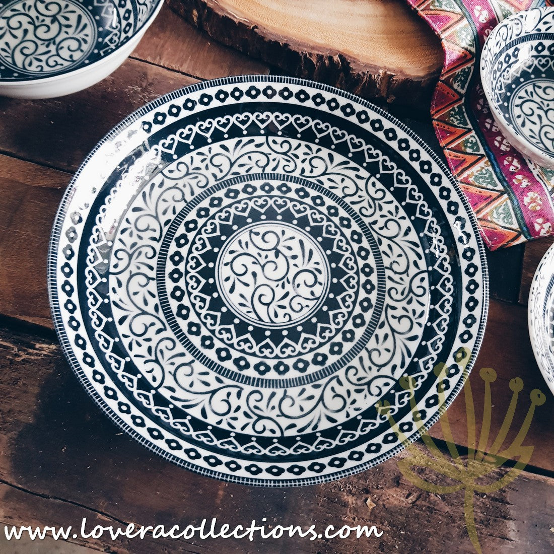 Awasaka Japan Black & White Tribal Dinnerware Set - Modern Ceramic Plates & Bowls for Dining, Entertaining & Home Decor (50% Off Sale)