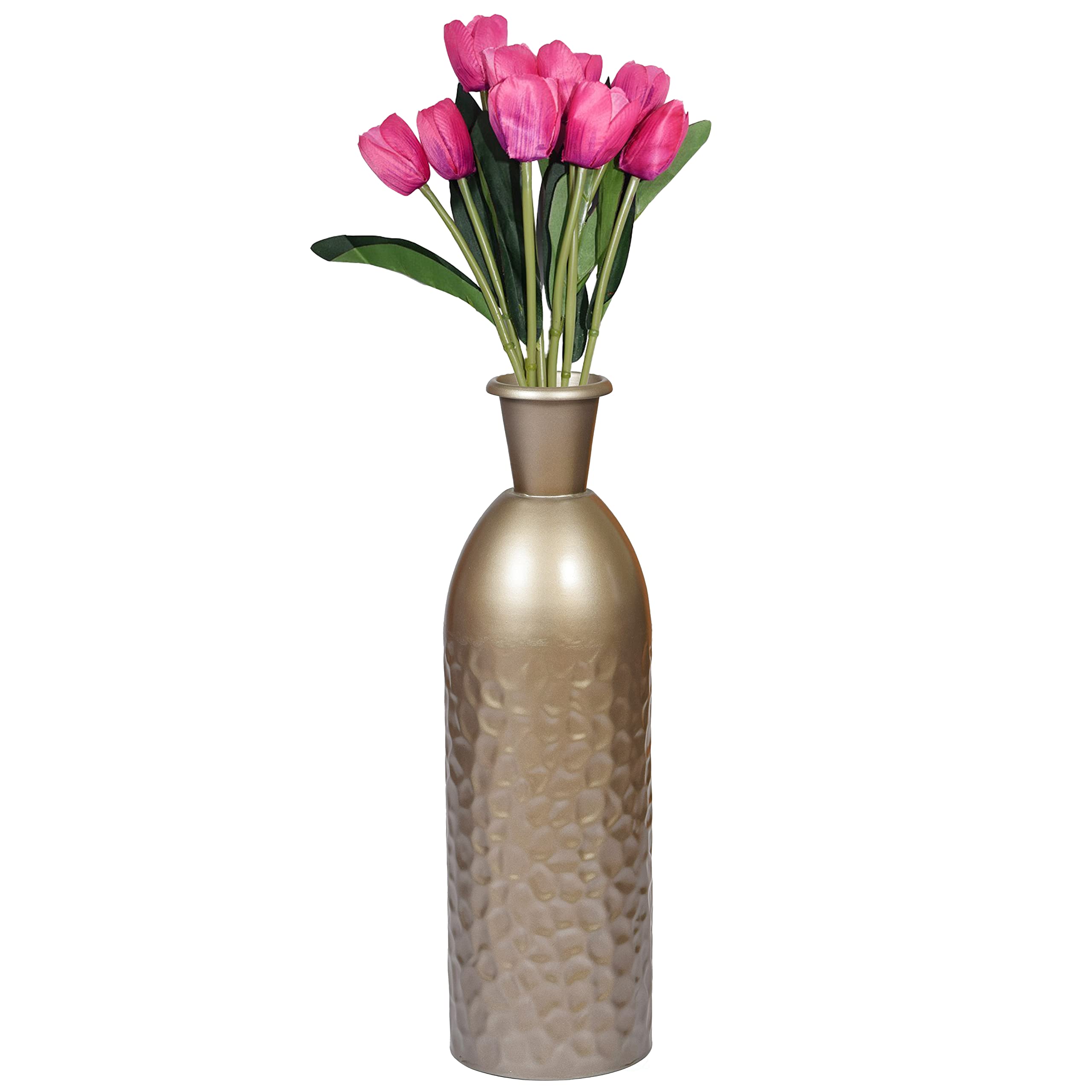 Modern Decorative Iron Hammered Tabletop Centerpiece Flower Vase - Champagne Gold Large Metal Vase for Home Decor, Wedding, Dining Table, Living Room, Office & Event Decoration