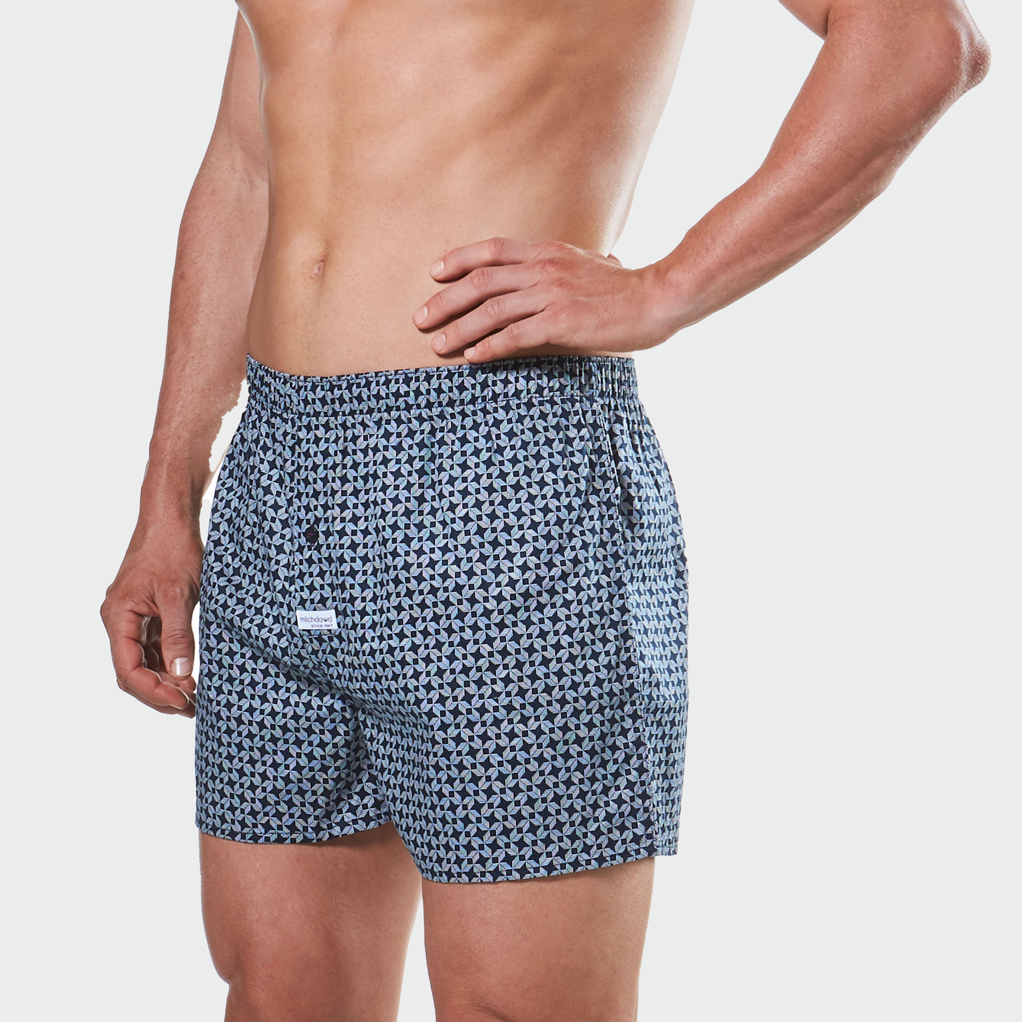 Premium Men's Samurai Geo Soft Wash Woven Boxer Briefs - Navy Blue Cotton Underwear for Comfort & Style | Perfect for Gym, Lounge & Everyday Wear