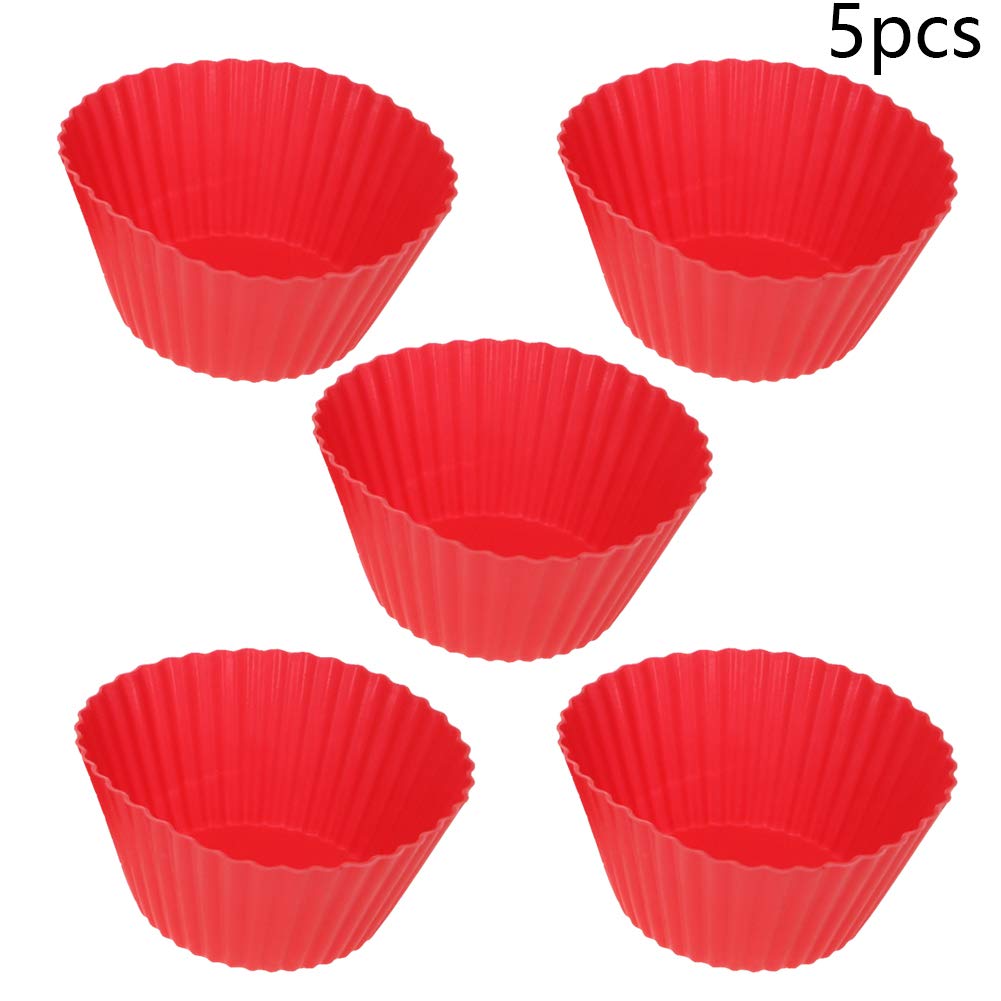 Bettomshin Reusable Silicone Baking Cups - 5Pcs Non-Stick Red Cupcake Molds for Halloween, Christmas & Party Baking | Perfect for Muffins, Cupcakes & Dessert Presentation