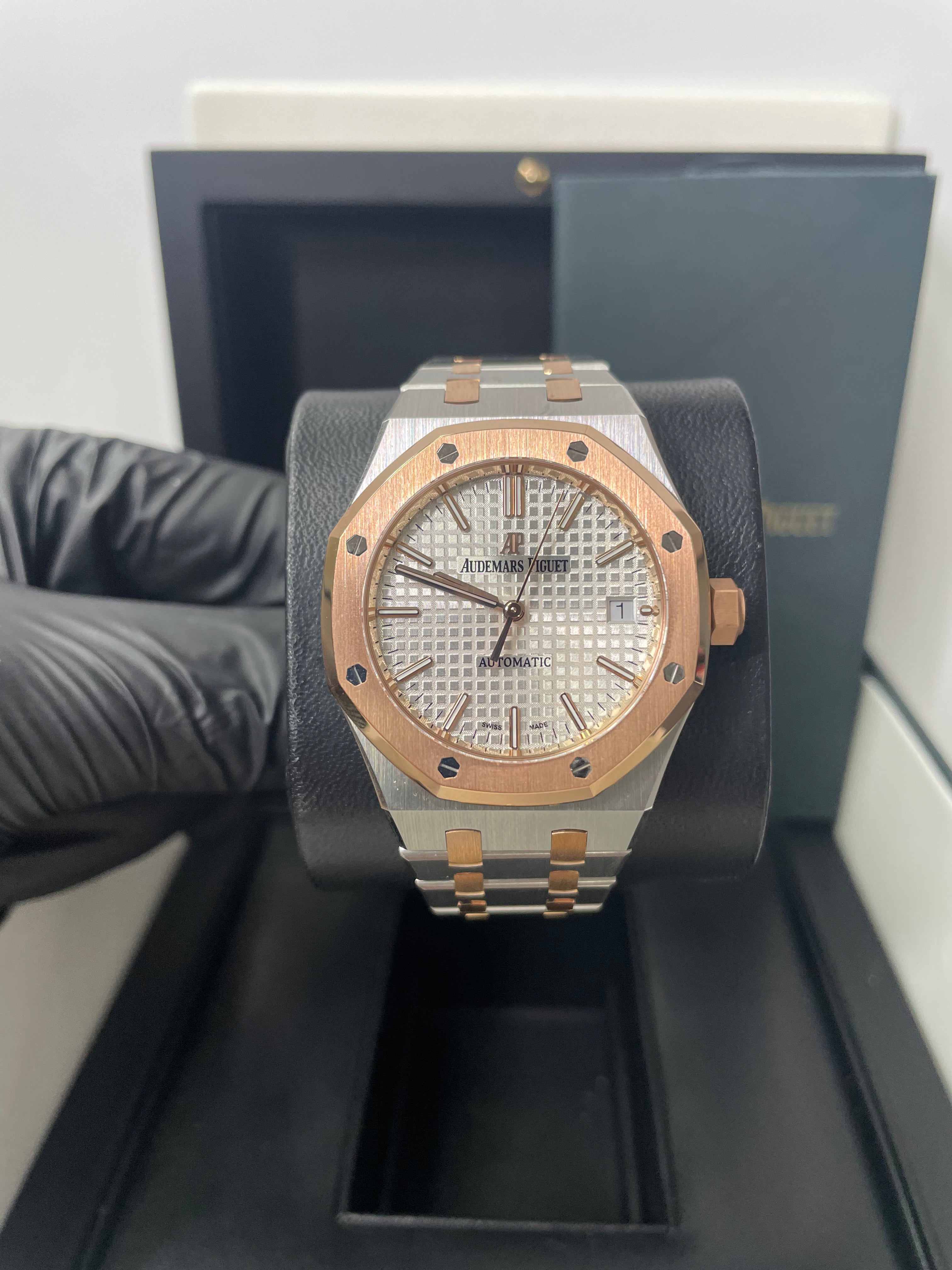 Audemars Piguet Royal Oak 37mm Self-Winding Ladies Watch - Rose Gold & Steel Case, White Dial (Ref#15450SR.OO.1256SR.01) | Luxury Women's Watch for Business, Gala & Special Occasions