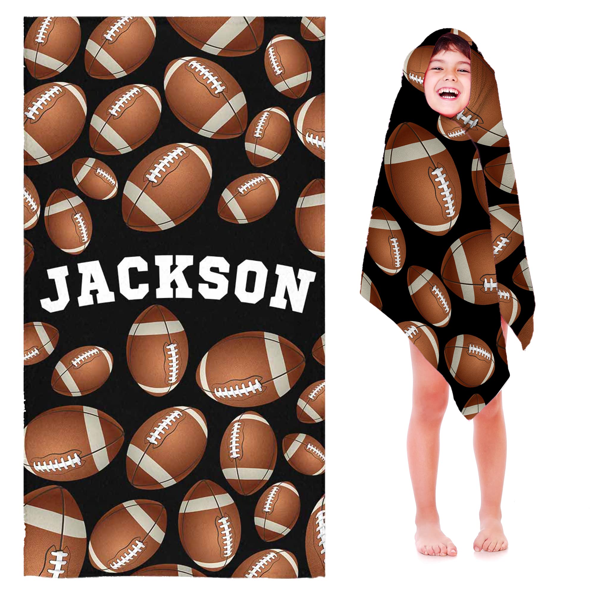 **Personalized Kids Beach Towels - Custom Name Pool Towels for Boys & Toddlers, Soft Cotton Football Rugby Bath Towels - Perfect for Beach, Swimming Pool, Summer Travel & Outdoor Fun**