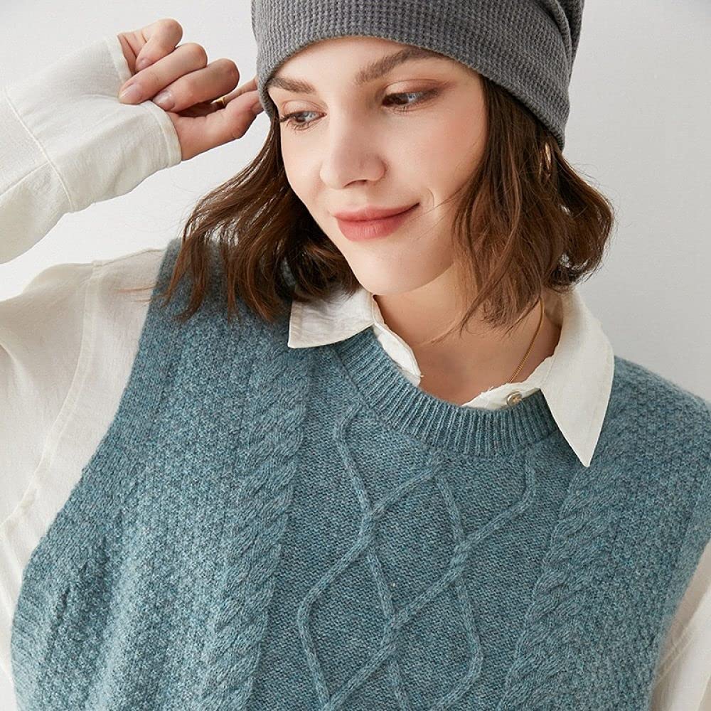 Women's V-Neck Argyle Plaid Cable-Knit Sweater Vest - Sleeveless Knit Pullover Tank Top for Autumn & Winter - Preppy Streetwear Style (Blue) | Perfect for Layering, Office Wear, and Casual Outfits