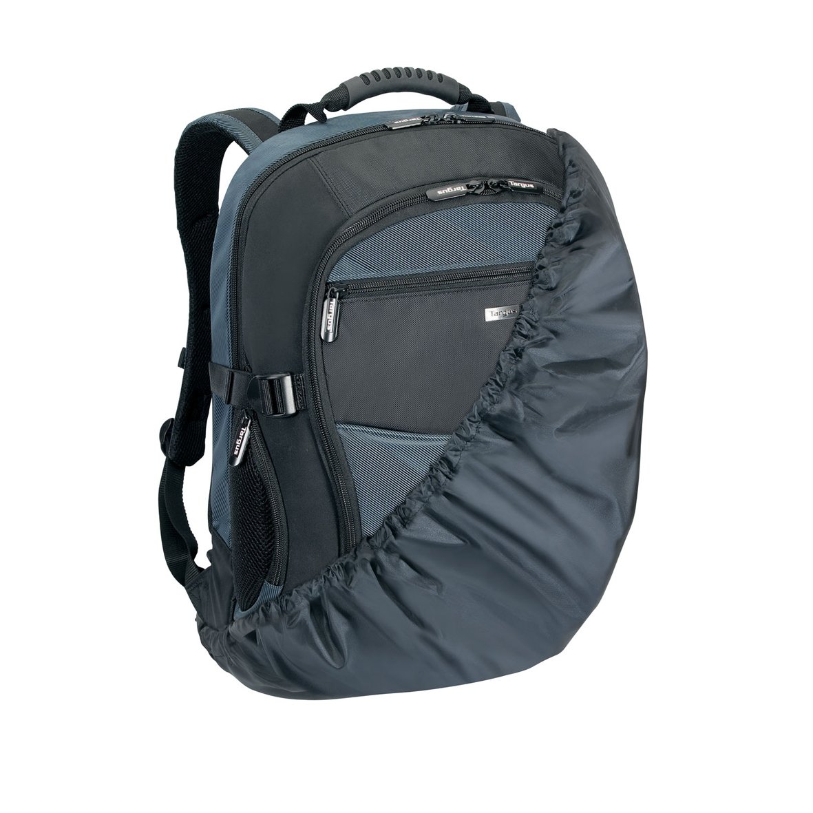 Targus 18-Inch Laptop Backpack with Water-Resistant Rain Cover - Ergonomic Padded Shoulder Straps, Adjustable Chest & Waist Straps - Durable Molded Carry Handle (Black/Blue) - Perfect for Work, School & Travel