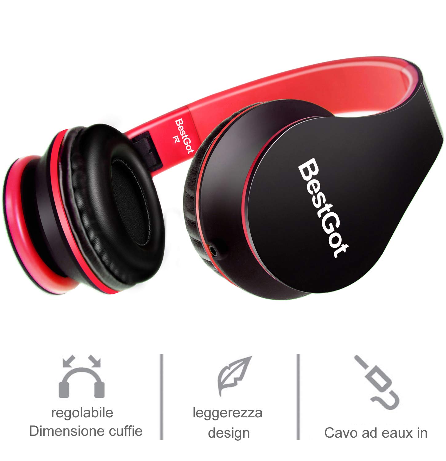 BestGot Kids Headphones with Built-in Mic - Volume Limited Safe for Children, Teens & Adults - 3.5mm Wired Earphones for School, Online Classes, Gaming (PS4/Xbox), Tablets & Smartphones - Detachable Cable (Black/Red) - Perfect for Remote Learning & Home Entertainment