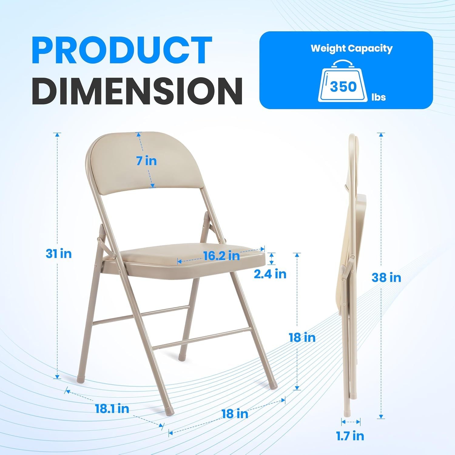 2 Pack Folding Chairs with Padded Leather Cushion Seats & Sturdy Metal Frame - Comfortable Foldable Portable Chairs for Indoor Outdoor Use - Perfect for Parties, Weddings, Camping, Picnics and Events