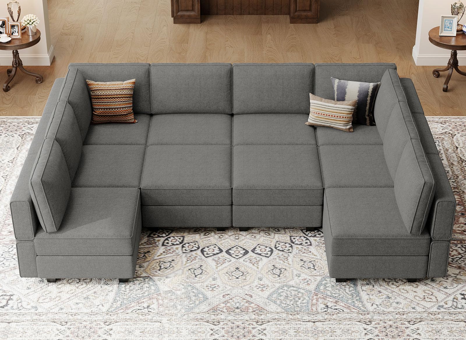 Belffin Oversized U-Shaped Modular Sectional Sofa with Storage | Convertible Sleeper Couch Set in Grey | Perfect for Large Living Rooms, Home Theaters & Guest Rooms
