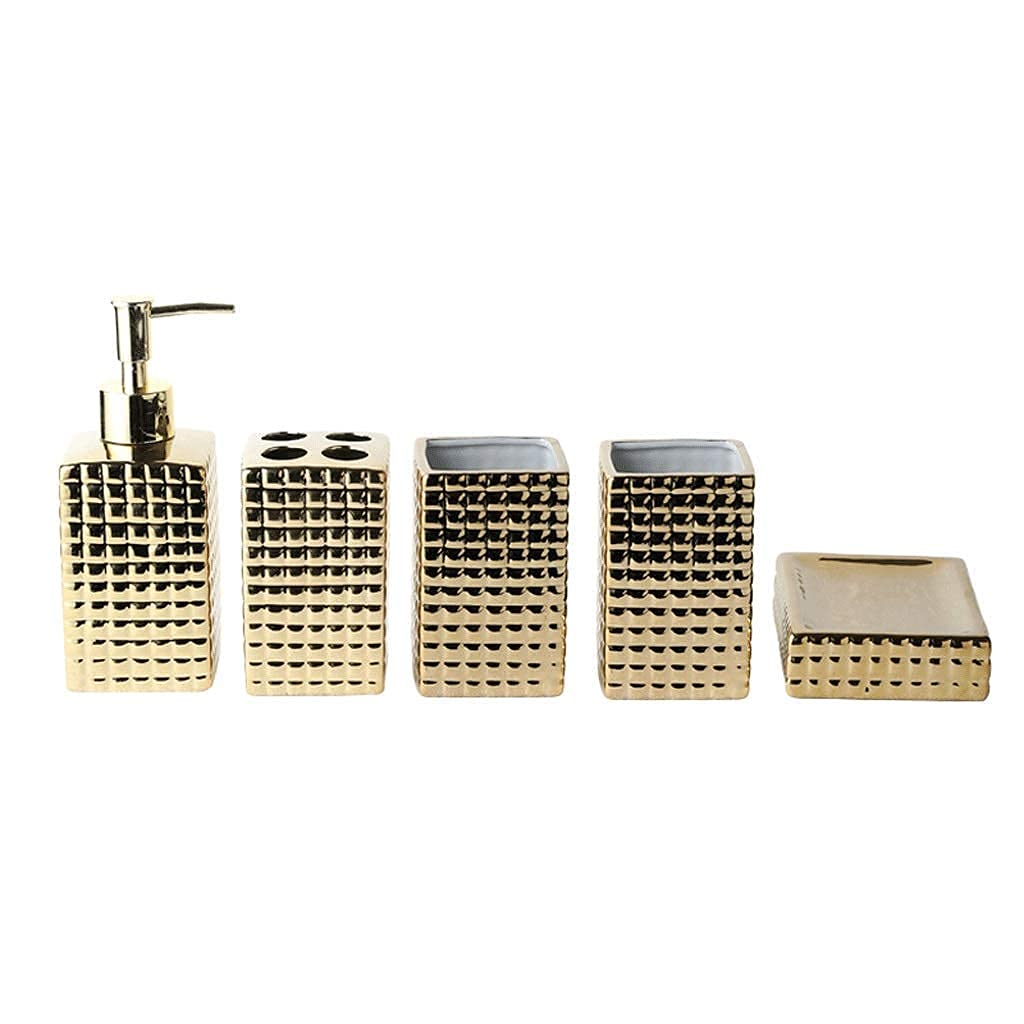 Nordic Gold-Plated Ceramic Bathroom Accessories Set - Soap Dispenser, Toothbrush Holder & Wash Cup | Modern Bathroom Decor for Home, Hotel & Spa Use