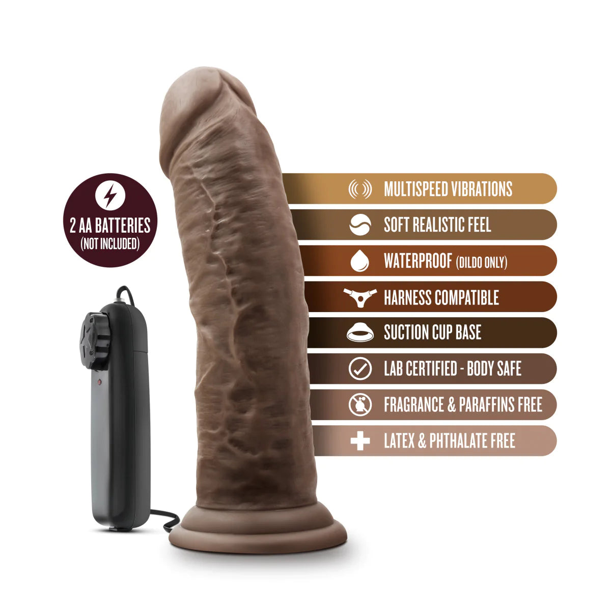 Dr. Skin Vibrating Dildo 8 Inch - Realistic Chocolate Cock for Enhanced Pleasure | Perfect for Solo Play, Couples & BDSM Scenes