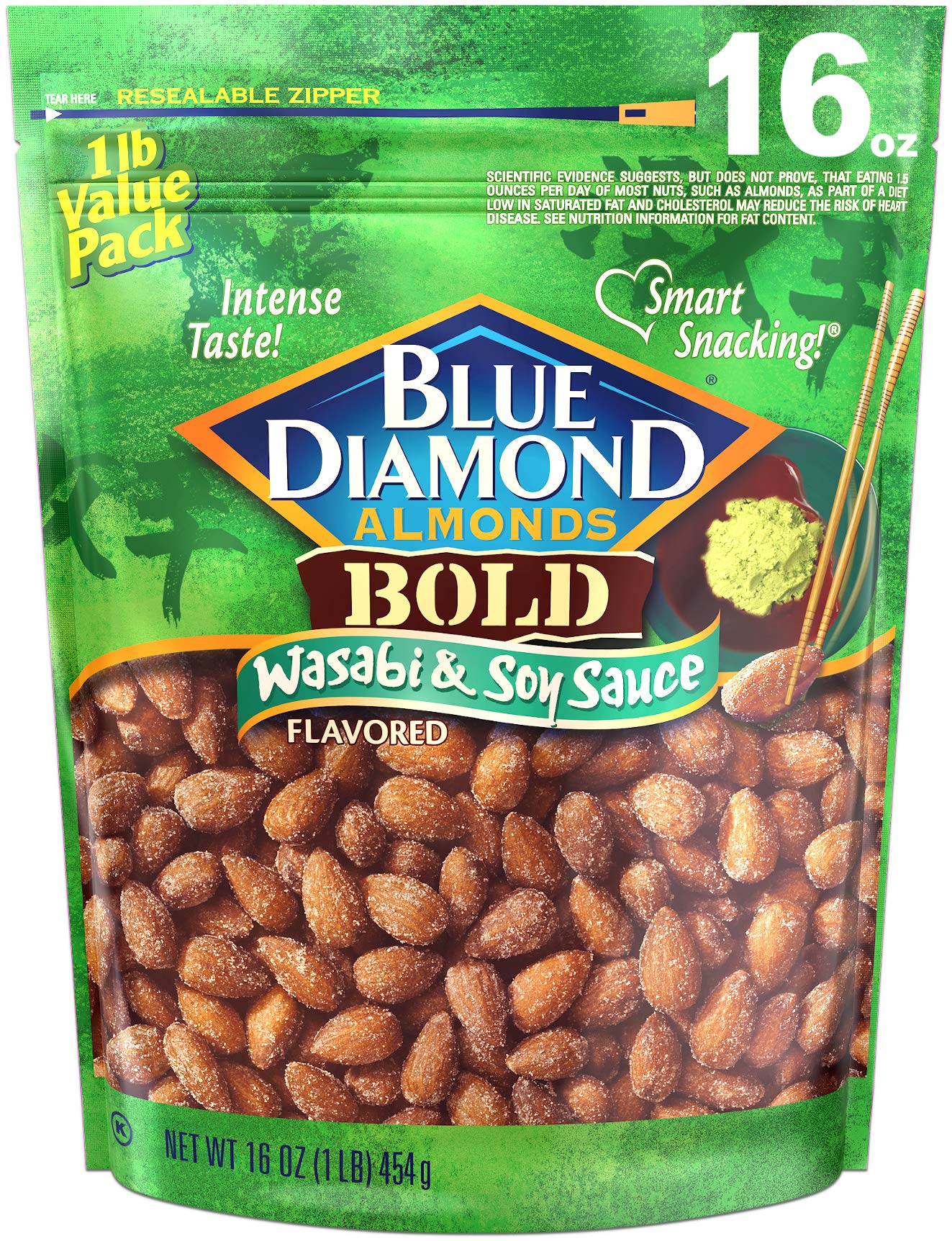 Blue Diamond Smokehouse & Wasabi Soy Sauce Flavored Almonds - Crunchy Protein Snack for Hiking, Office & Movie Night - Gluten Free Healthy Nuts (16oz)