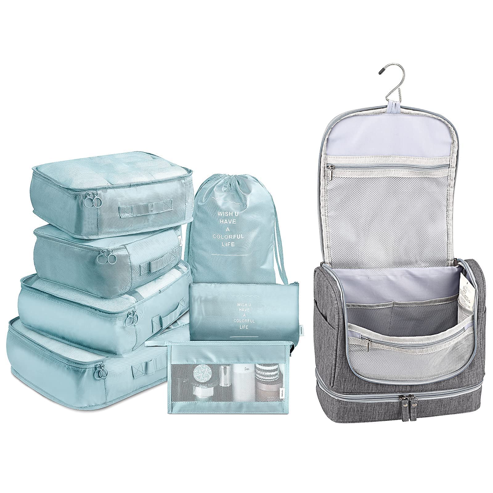 7-Piece Packing Cubes Set for Travel - Luggage Organizers with Wet/Dry Compartments & Toiletry Bag - Perfect for Business Trips, Vacations & Weekend Getaways