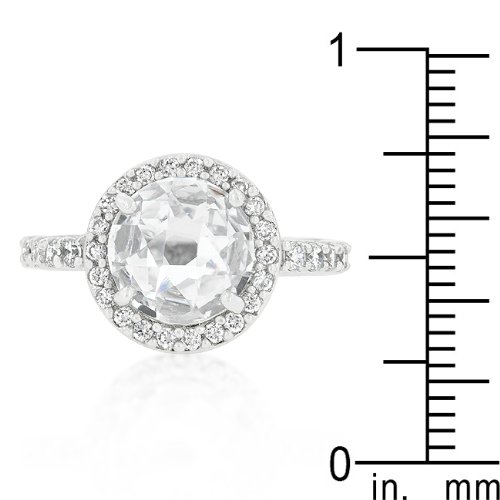 Genuine Rhodium Plated Round Faceted Halo Engagement Ring with Round Cut Cubic Zirconia Accents - Size 10 | Perfect for Proposals, Weddings & Anniversary Gifts