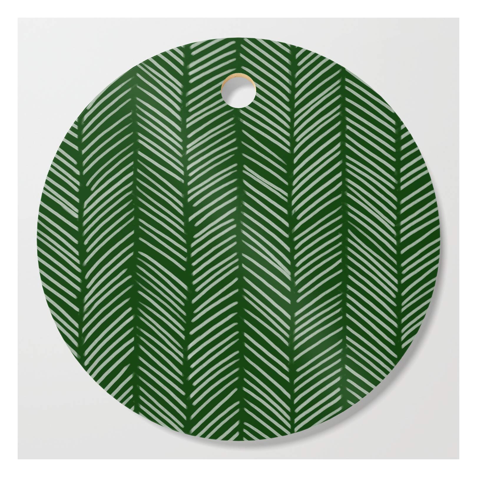 Premium Forest Green Herringbone Pattern Round Kitchen Cutting Board by Color Obsession - Perfect for Meal Prep, Charcuterie & Serving Appetizers