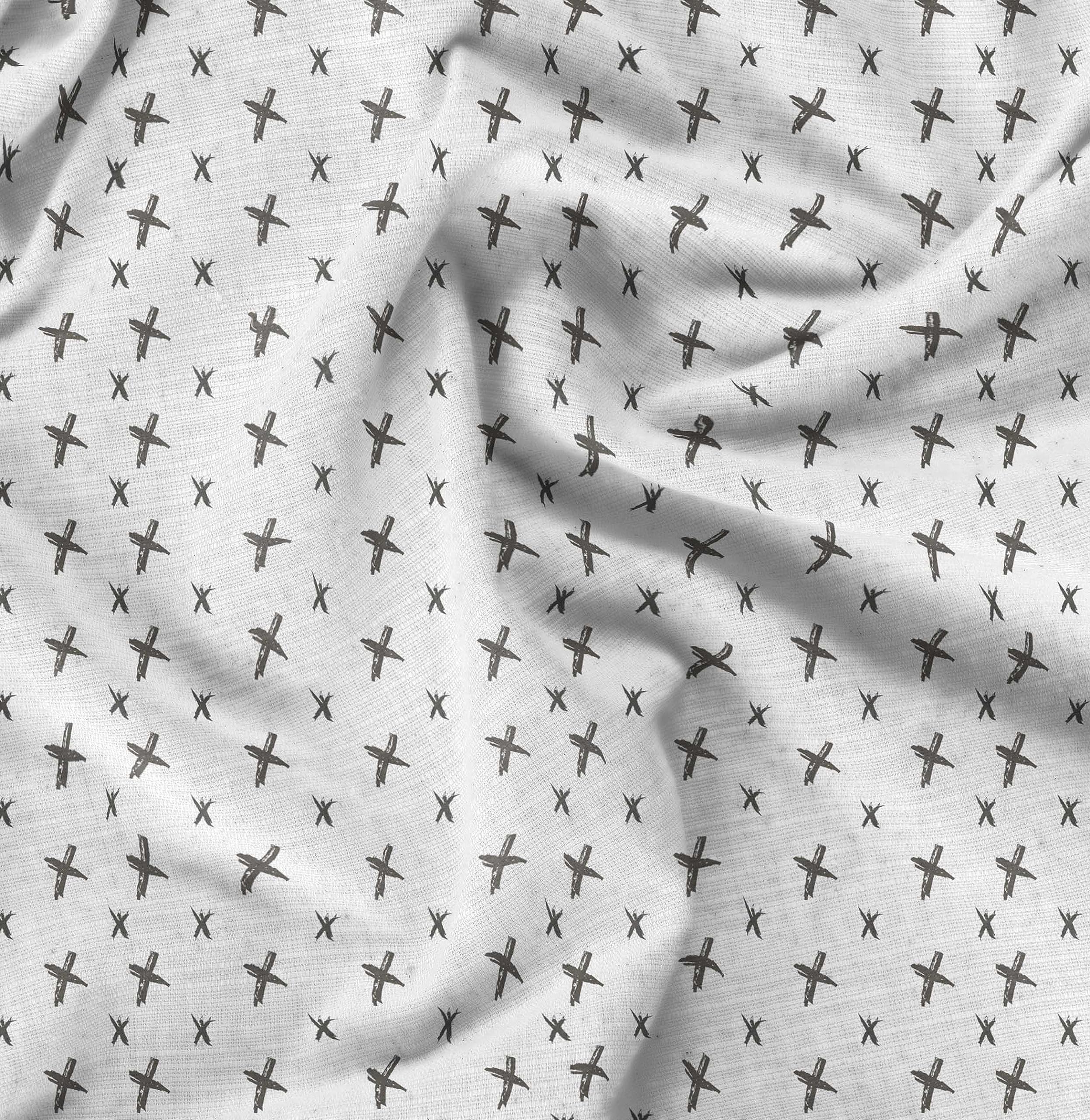 Soimoi Moss Georgette White Fabric by The Yard - 42 Inch Wide Cross Geometric Printed Textile for Fashion Dresses, Curtains & Home Decor | Lightweight Flowy Material for DIY Sewing Projects & Bohemian Style Decorations