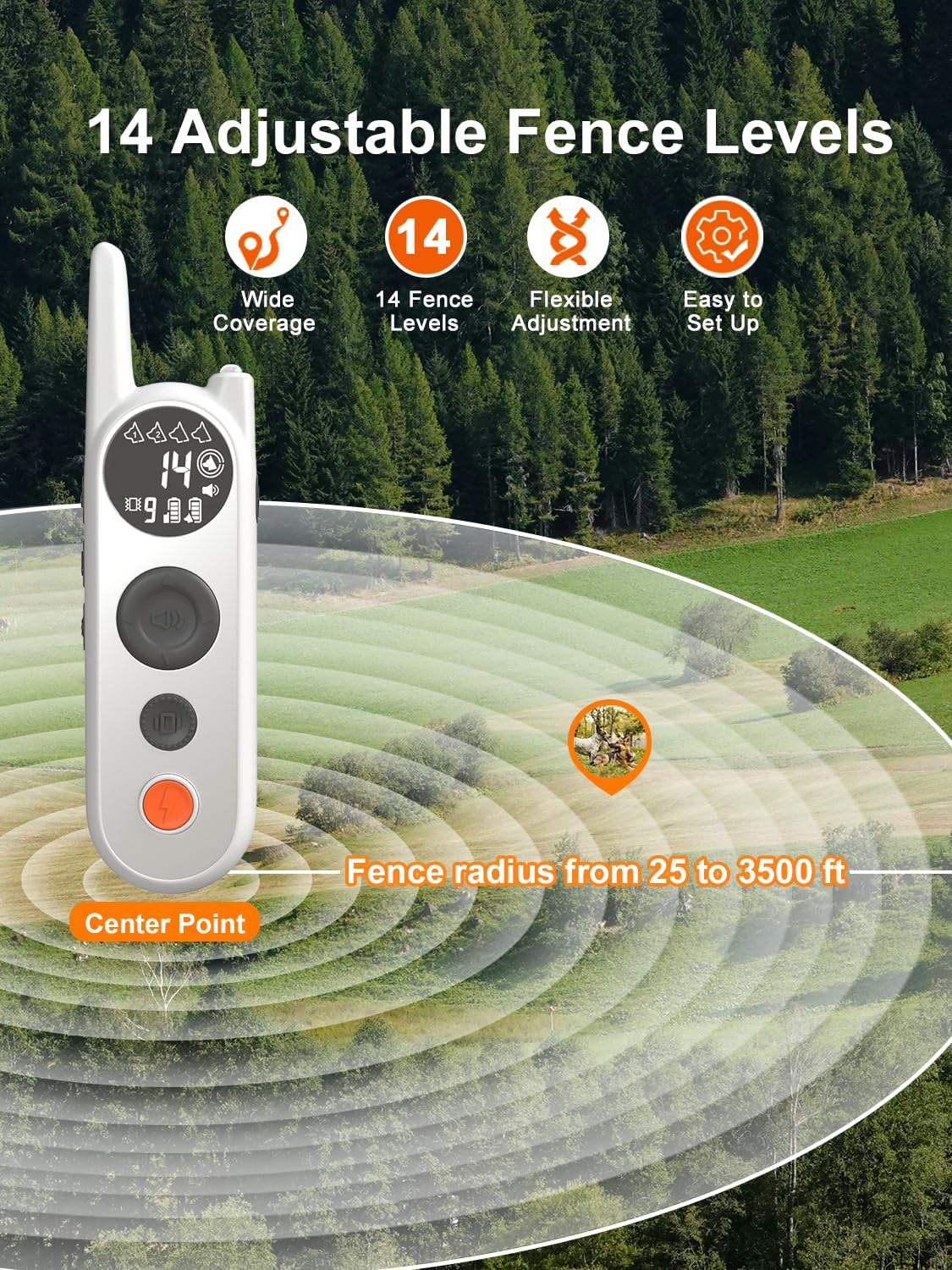 MIMOFPET Wireless Dog Fence for 2 Dogs - 856-Acre Coverage, 6100 Ft Range, Waterproof Electric Fence System with 3 Training Modes for Large & Medium Pets | Indoor & Outdoor Use, Backyard Containment, Pet Safety Solution
