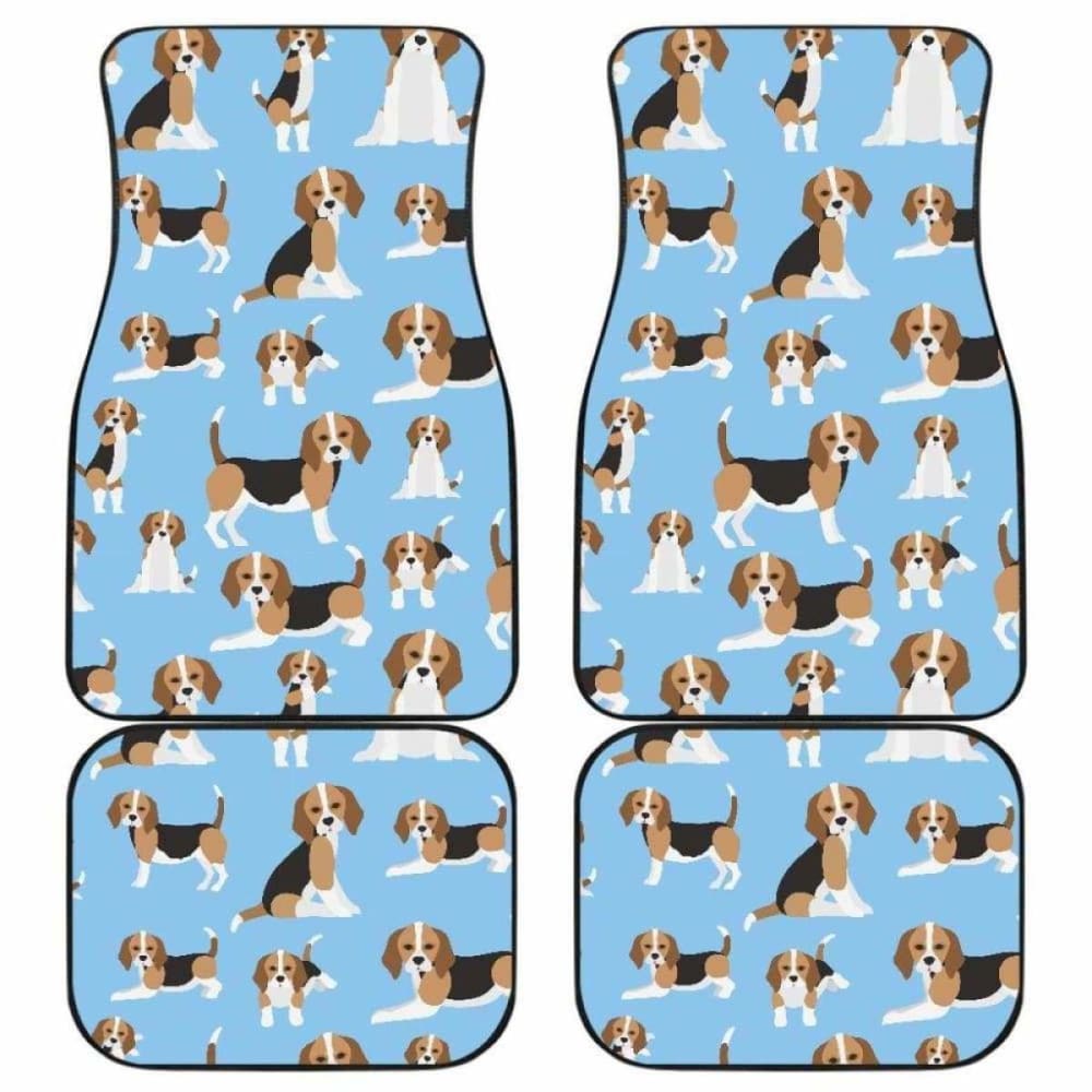 Beagle Dog Car Mats with Blue Background Pattern - Front & Back Seat Floor Liners for Pet Lovers | Perfect for SUVs, Sedans & Trucks