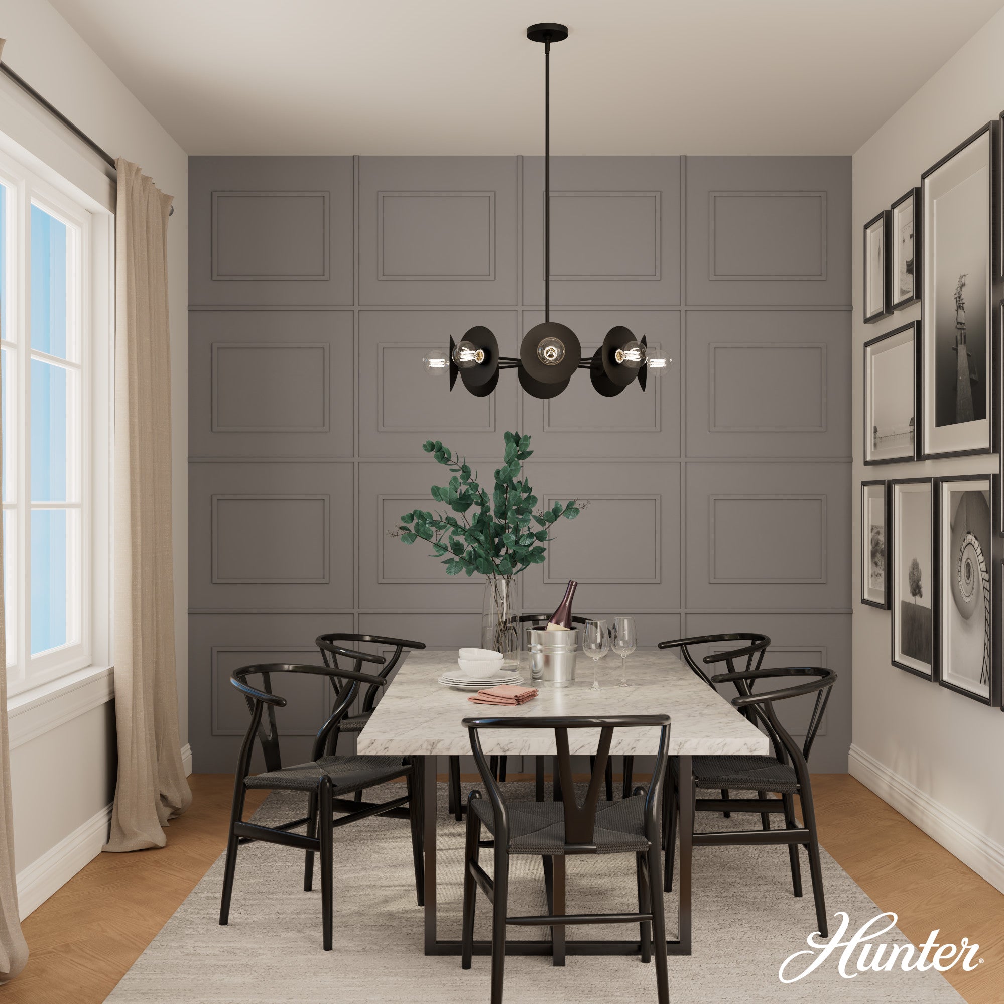 Hunter Fernando 8-Light Matte Black Chandelier Ceiling Fixture - Jasmine Roth Collection | Modern Farmhouse Lighting for Dining Room, Living Room & Bedroom
