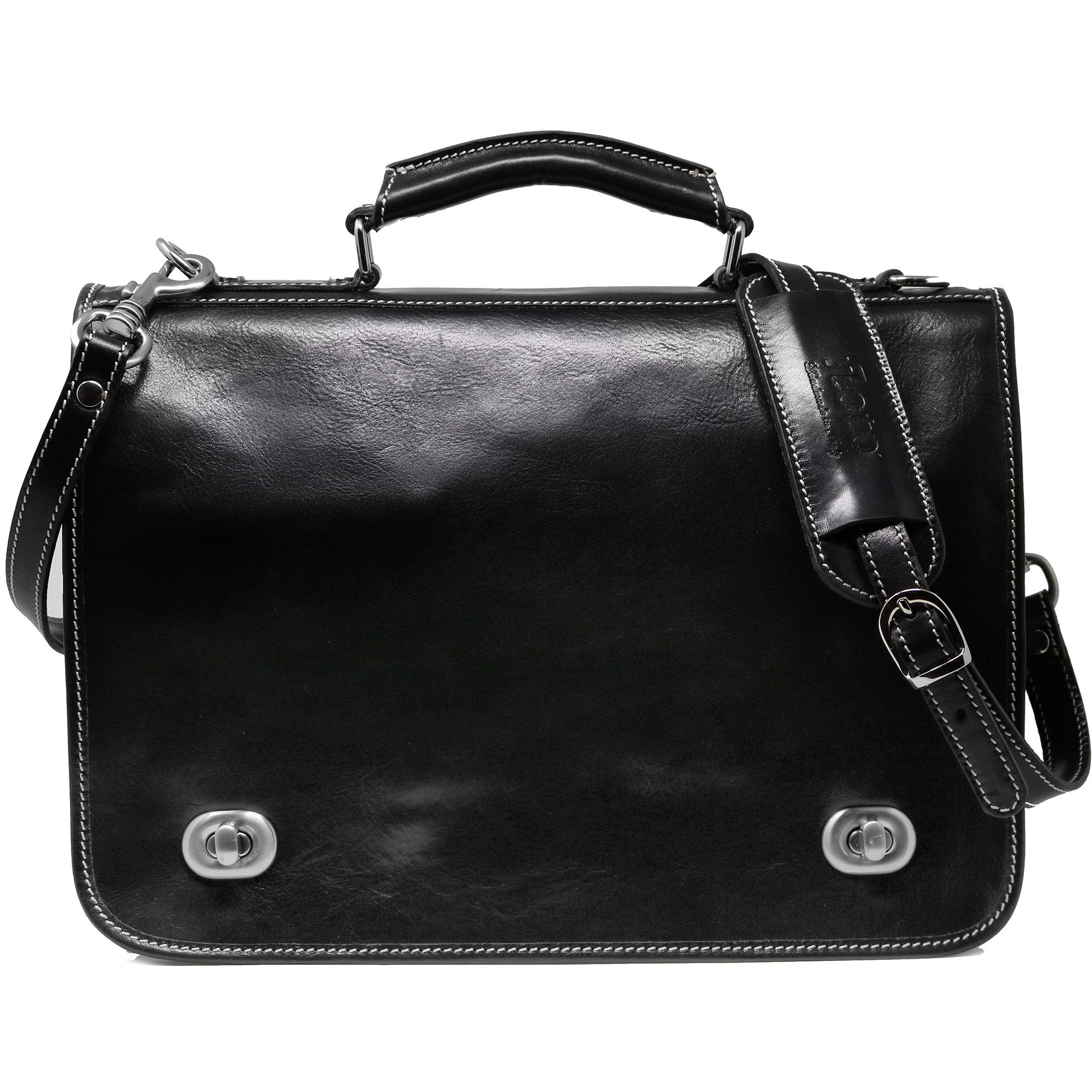 Floto Luggage Roma Messenger Bag for Men & Women - Black Leather Crossbody Shoulder Bag - Perfect for Travel, Work & Daily Commute