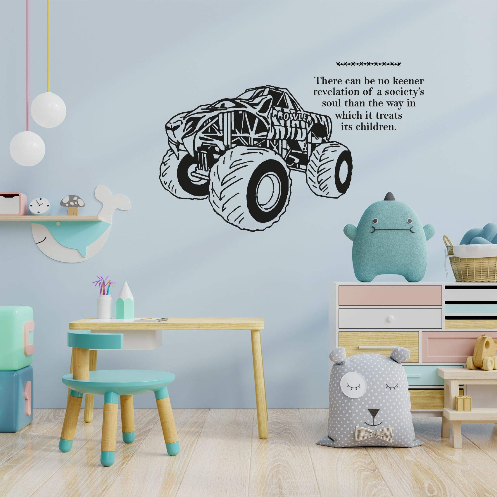 Monster Truck Toy Car Wall Sticker Decal - 18x20 Inch Vinyl Wall Art for Kids Room, Bedroom, Nursery & Kindergarten - Fun Home Decor Stickers for Boys & Girls - Perfect for Playrooms, Classrooms and Children's Bedroom Decor