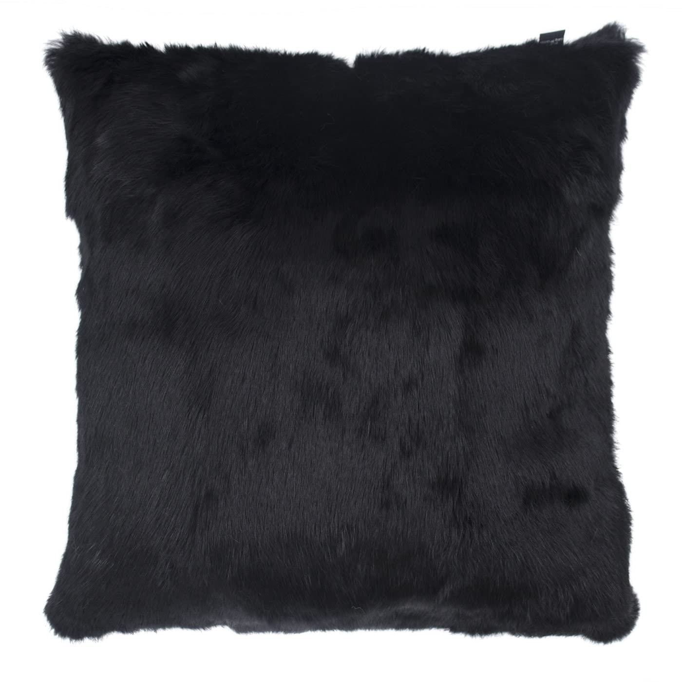Surell Real Rabbit Fur Pillow - Ultra Soft Decorative Throw Pillow with Removable Cover - Fuzzy Bedding Accent for Bed, Couch & Sofa - Rustic Farmhouse Style Home Decor - Black - Perfect for Cozy Living Rooms & Bedroom Styling