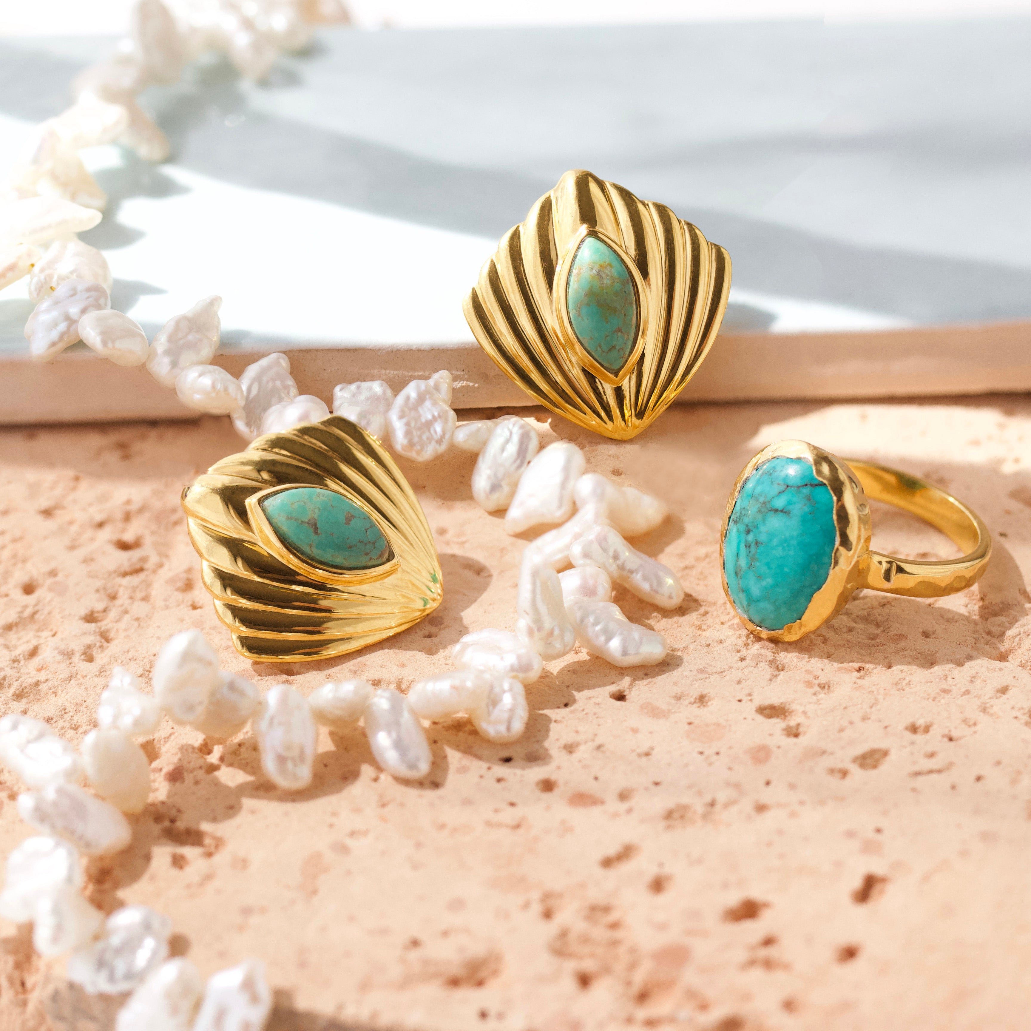 Molten Organic Turquoise Statement Ring for Women - Handmade Boho Jewelry, Unique Gemstone Ring for Everyday Wear & Special Occasions