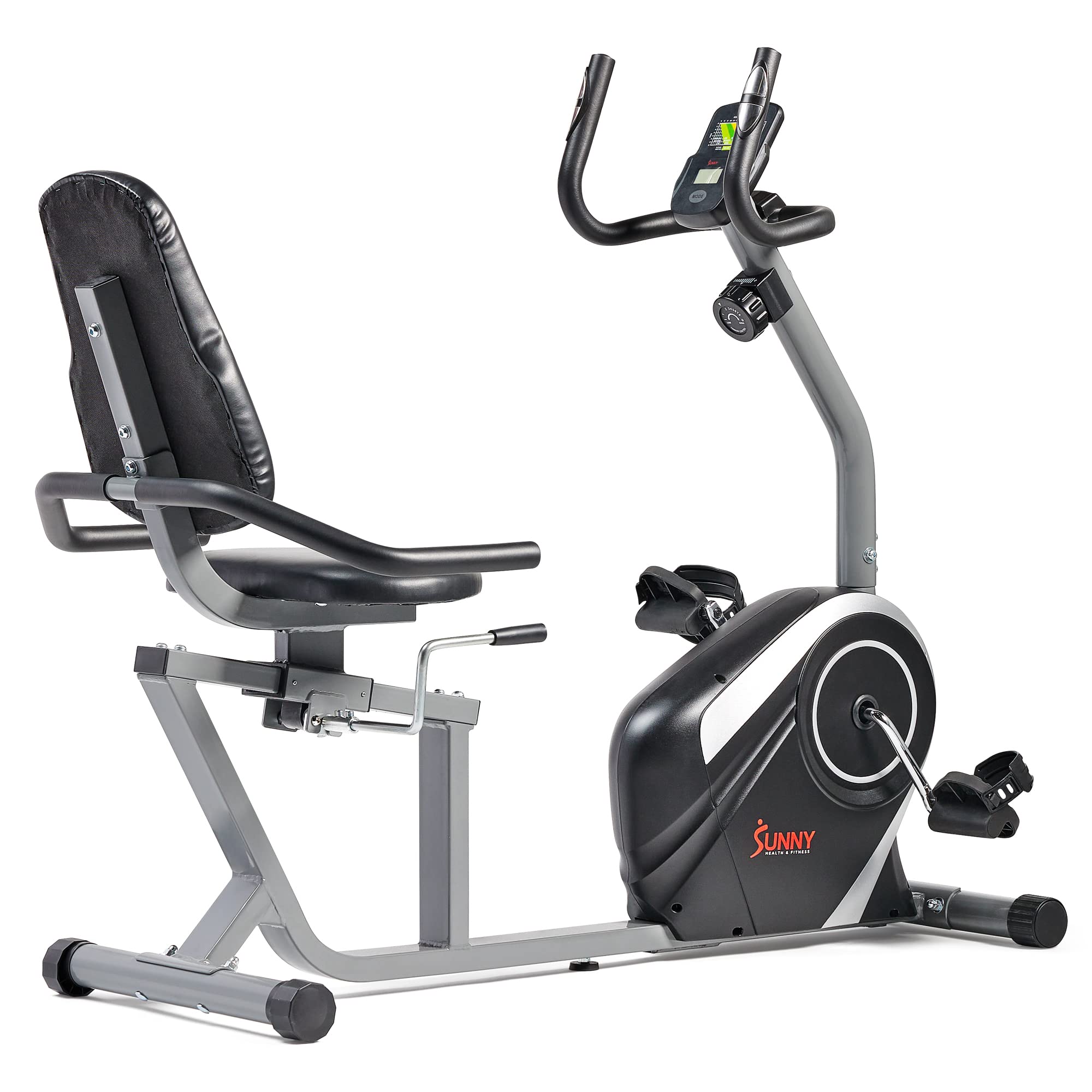 **Sunny Health & Fitness SF-RB4616 Magnetic Recumbent Exercise Bike with 300 lbs Weight Capacity, Adjustable Seat, LCD Monitor & Heart Rate Tracking - Ideal for Home Gym, Low-Impact Cardio & Rehabilitation**