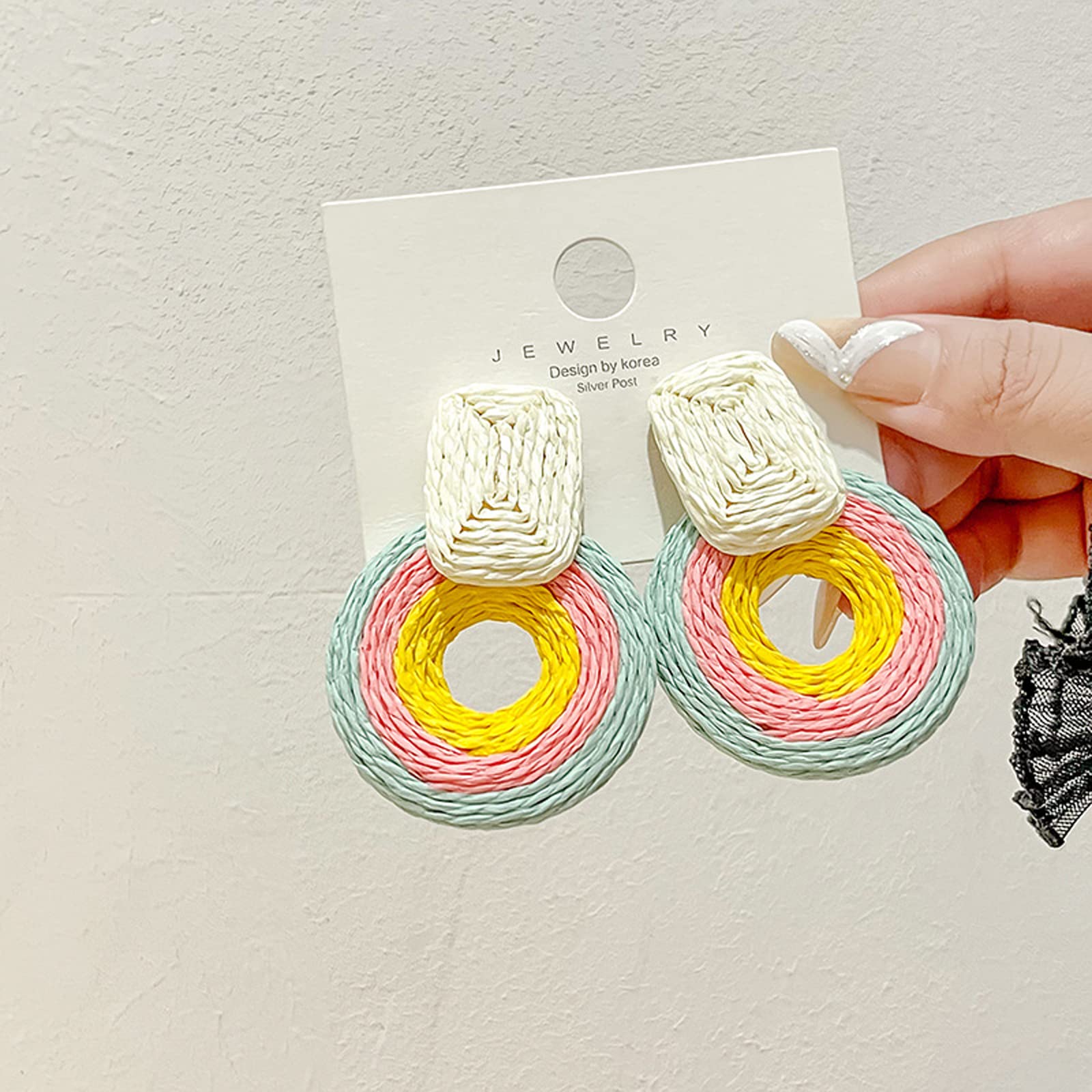 Boho Rattan Statement Earrings for Women - Handmade Straw Braid Drop Dangle Earrings - Perfect for Beach Vacations, Summer Outfits & Boho Fashion Accessories