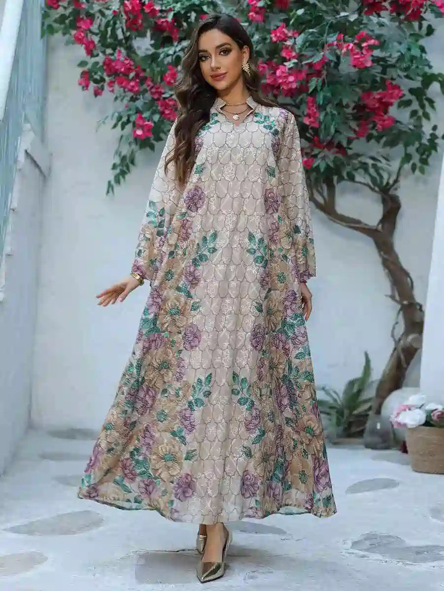 Elegant Eid Dress with Embroidery - Flowy Caftan Kaftan Dress #25449 for Women - Perfect for Eid Celebrations, Weddings & Special Occasions