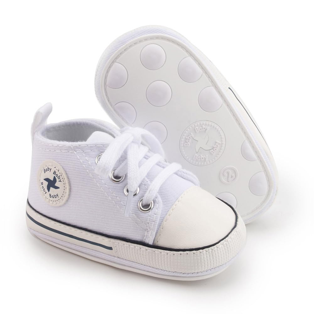 **Baby Boys & Girls Star Print High Top Sneakers - Soft Anti-Slip Sole for Newborn & Infant First Walkers - Canvas & Denim Shoes for Playtime & Outdoor Adventures**