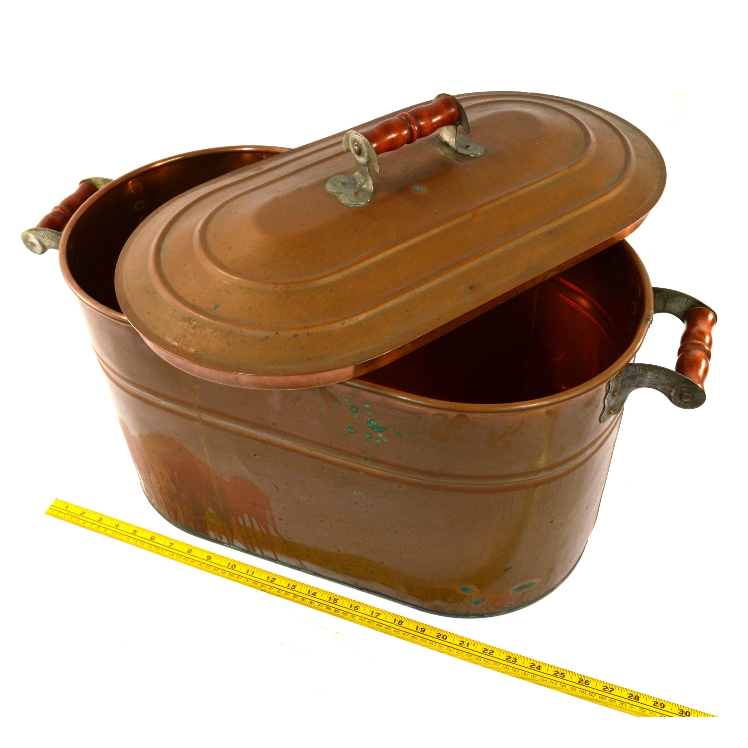 Vintage Revere Copper 14-Gallon Roasting Pan with Double Handles & Original Lid - Perfect for Large Family Dinners, Holiday Cooking, and Professional Catering